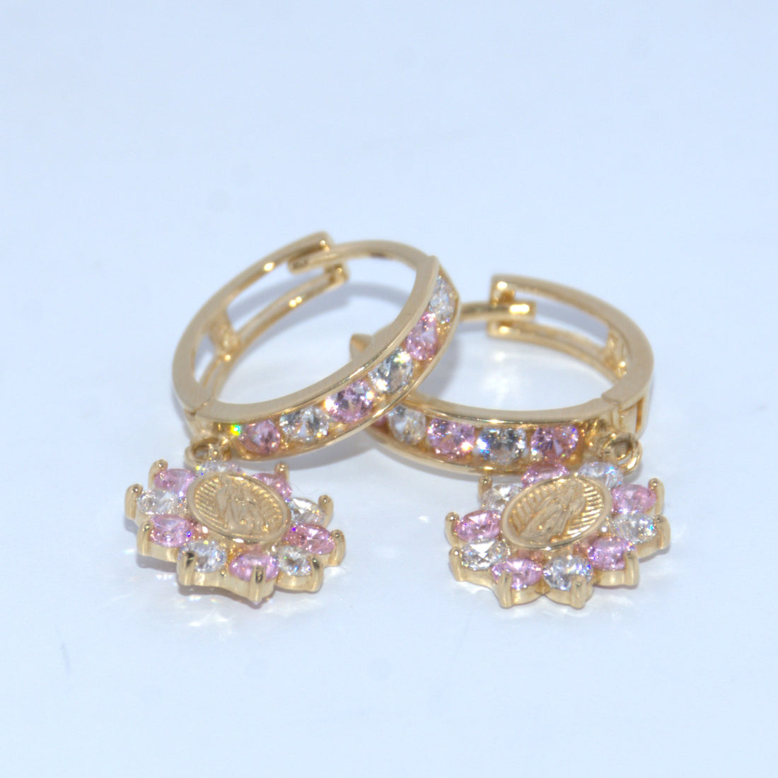 14K Gold | YG Virgen Guadalupe CZ Earrings