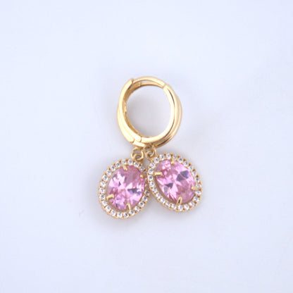 14K Gold | YG Halo Oval Drop Earrings