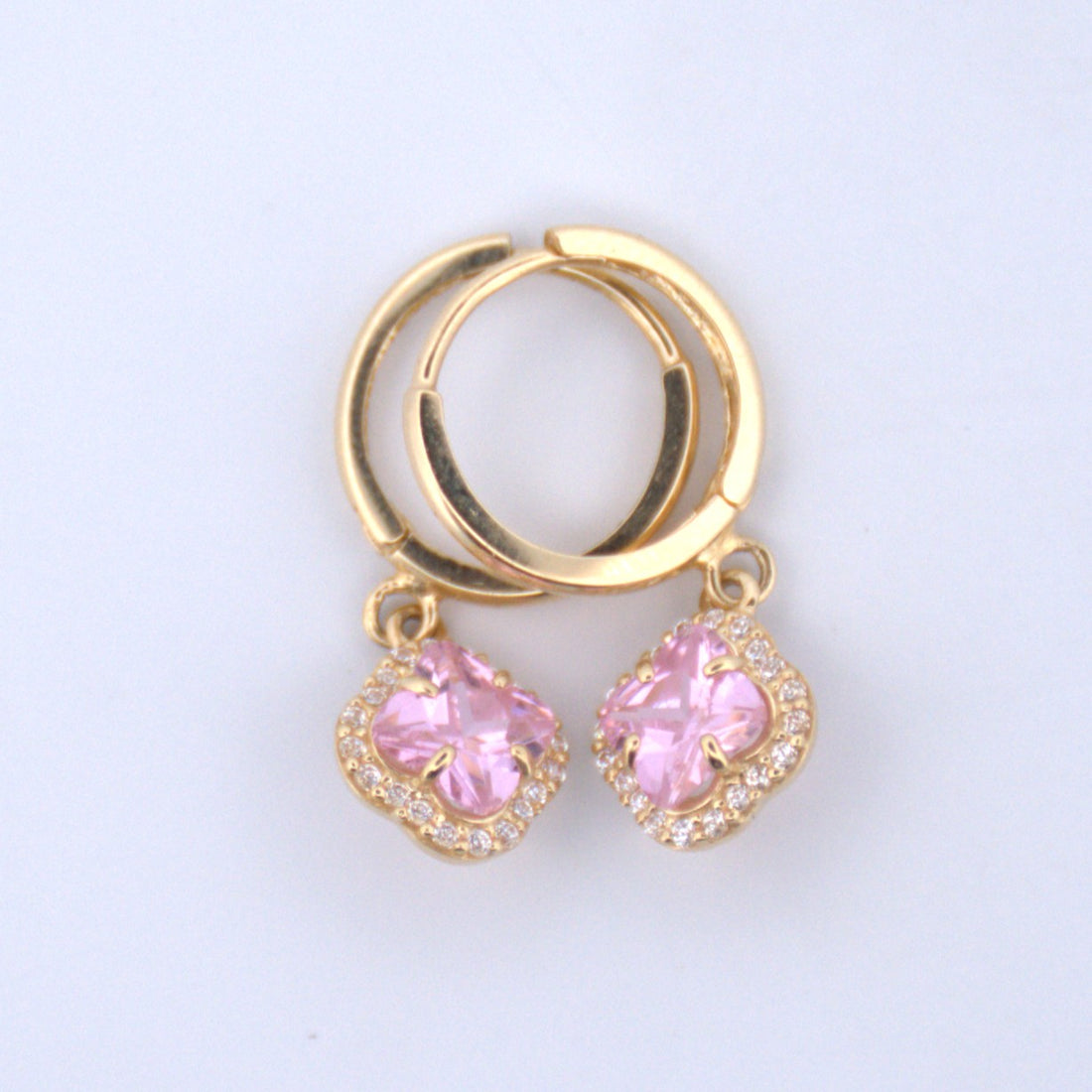 14K Gold | Y Pink Halo Clover Drop Earrings