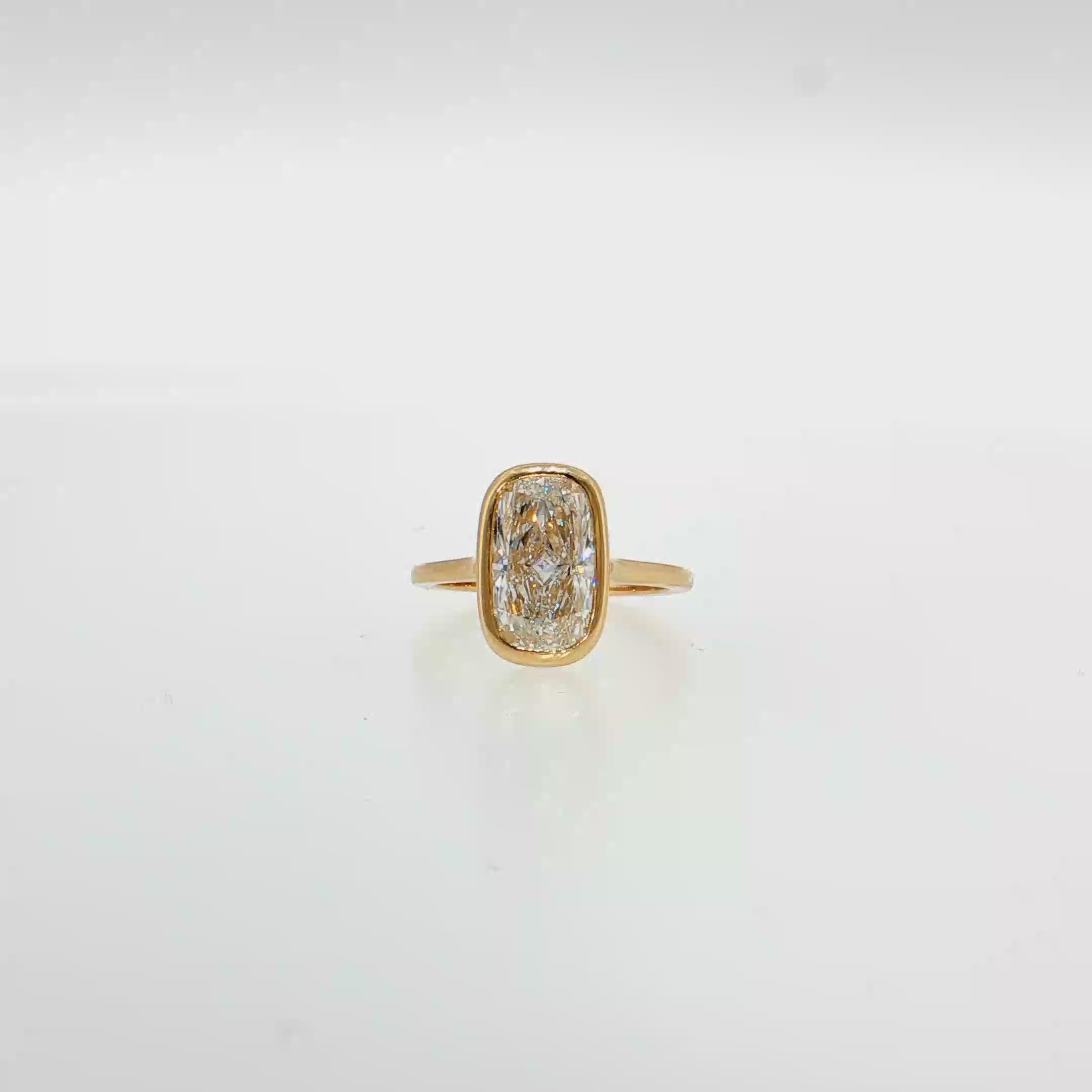 14K Gold | Yellow Gold 3.06CT Bezel Elongated Cushion Brilliant Cut Engagement Ring