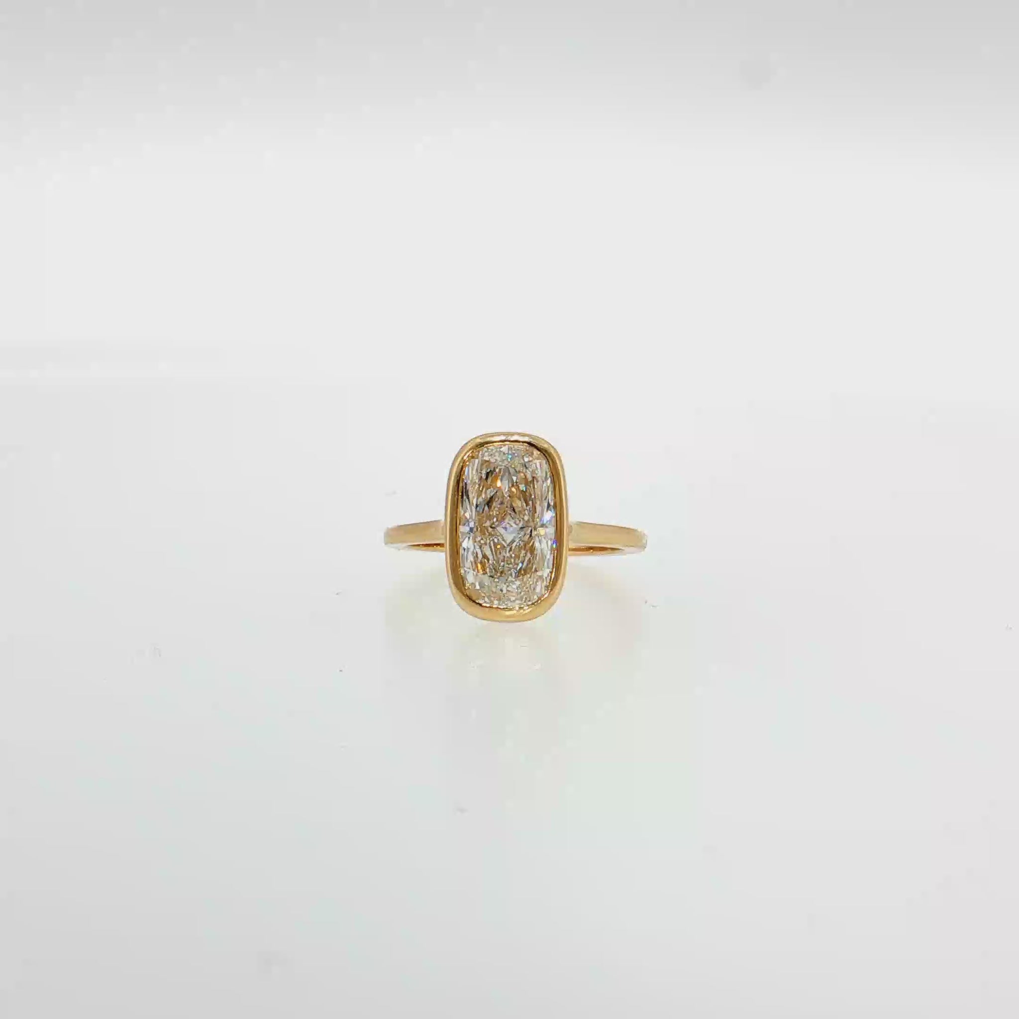 14K Gold | Yellow Gold 3.06CT Bezel Elongated Cushion Brilliant Cut Engagement Ring
