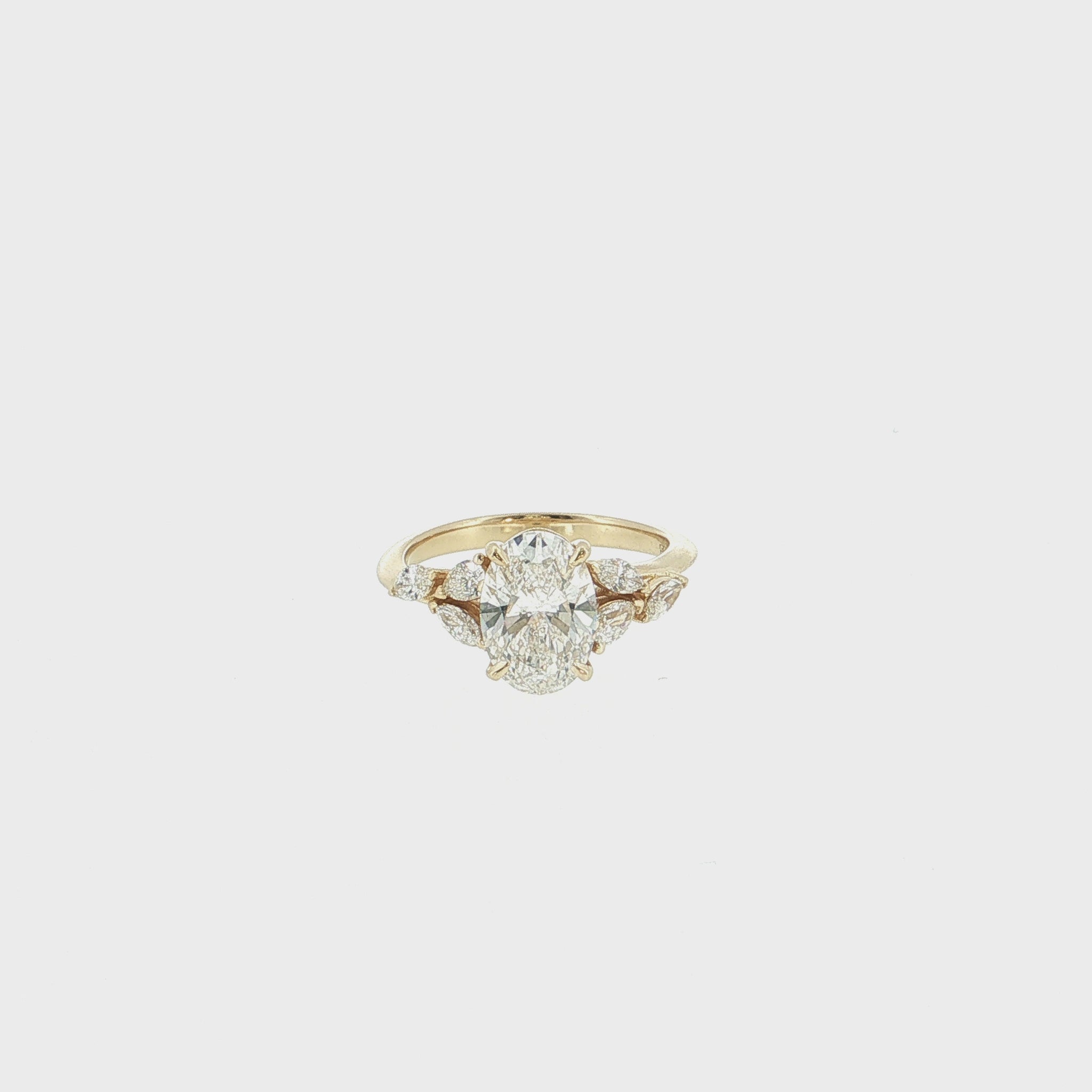 14K Gold | YG 2.05ct Lab Oval with .15ct Pear & .25 Marquise Natural Diamond Accents Ring Engagement Ring