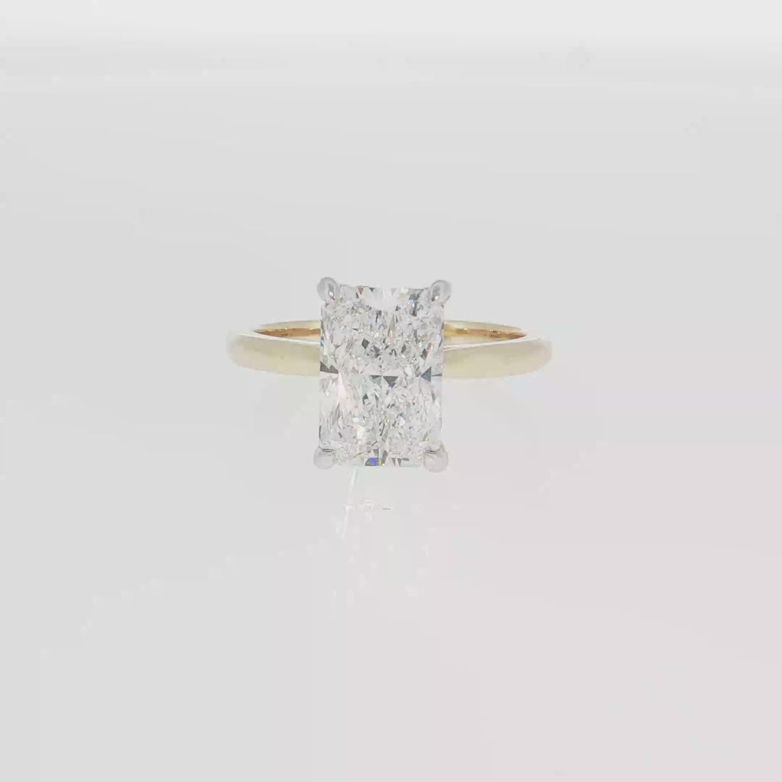 14K Gold | White and Yellow Gold 3CT Rectangular Brilliant Cut Lab Diamond with Hidden Halo and Pavé Band Engagement Ring