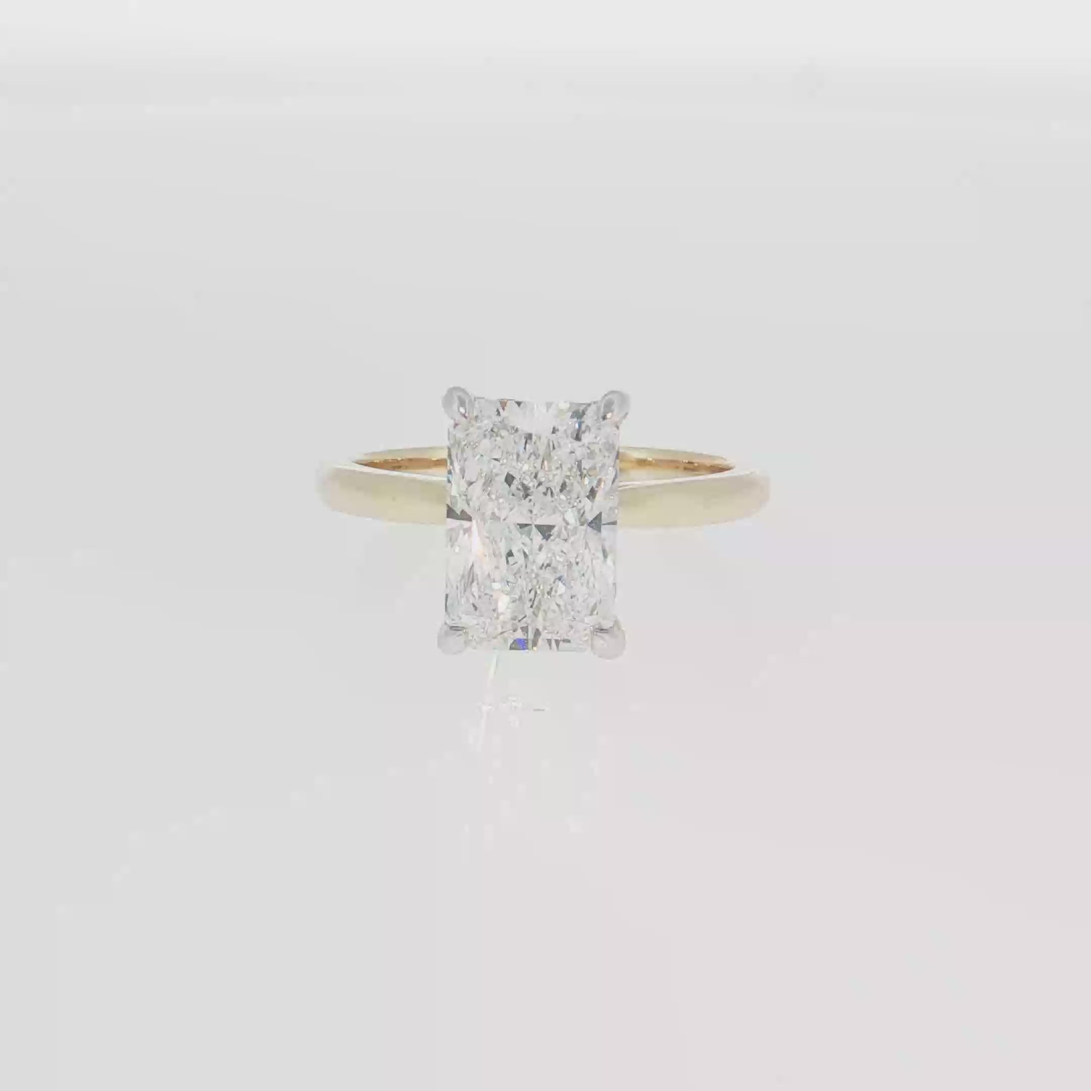 14K Gold | White and Yellow Gold 3CT Rectangular Brilliant Cut Lab Diamond with Hidden Halo and Pavé Band Engagement Ring