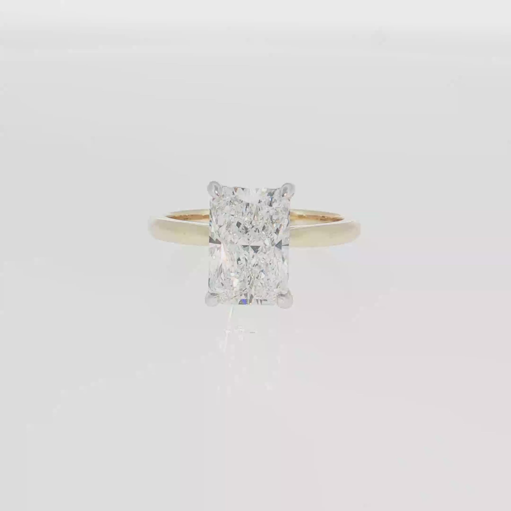 14K Gold | White and Yellow Gold 3CT Rectangular Brilliant Cut Lab Diamond with Hidden Halo and Pavé Band Engagement Ring