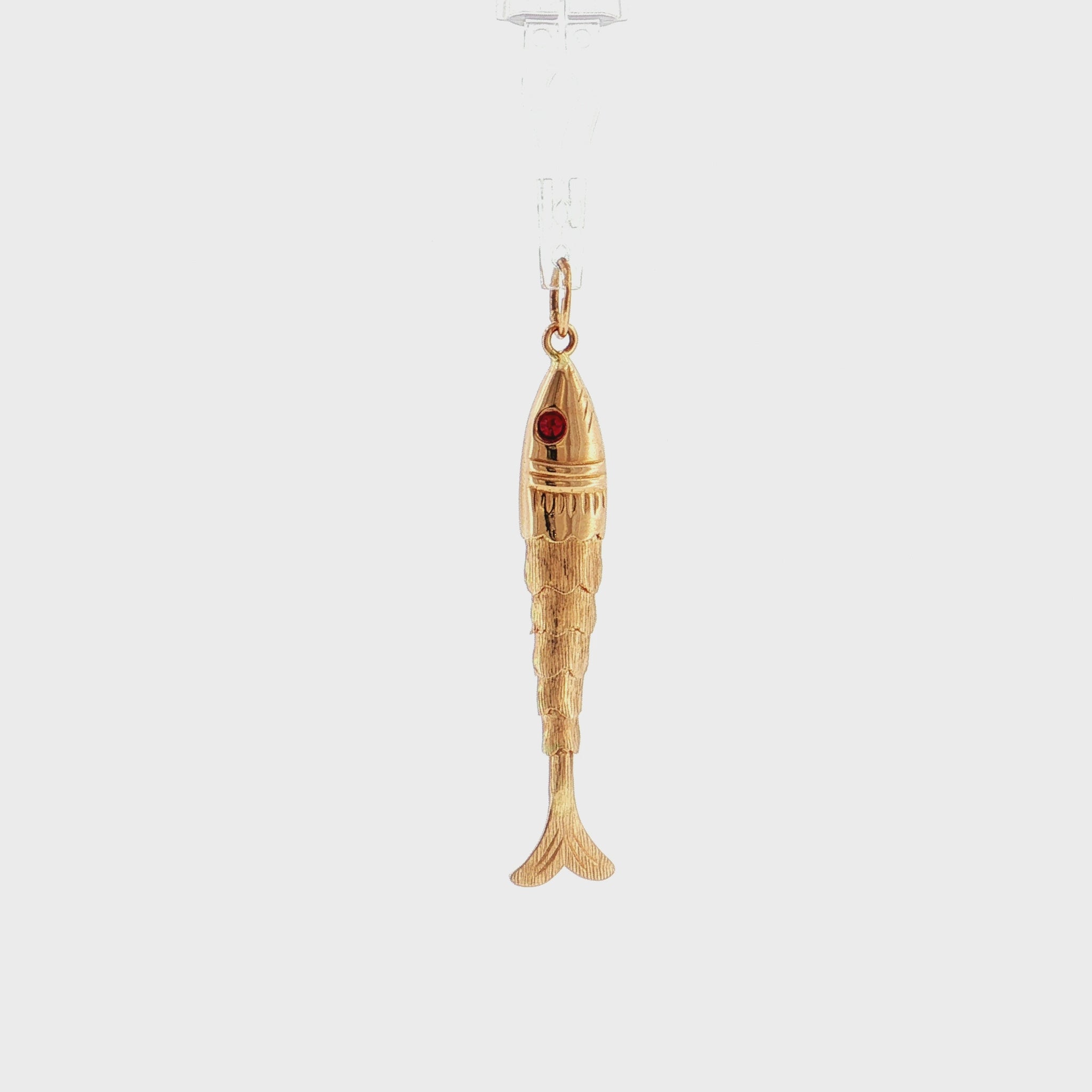 19.2K Portuguese Gold | Flexible Sardine Fish with Red Eyes Charm Pendant medium