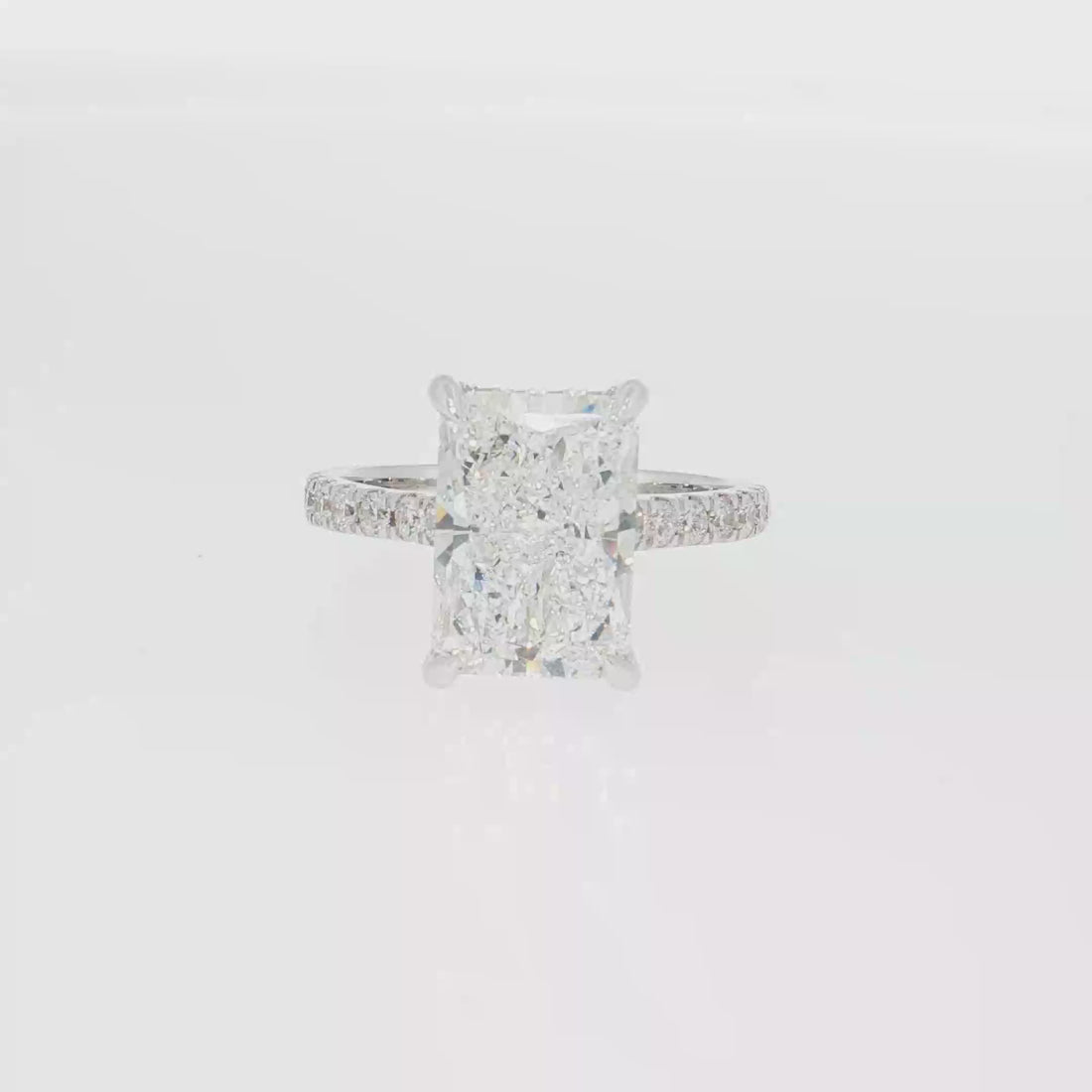 14K Gold | White Gold 4.03CT Rectangular Brilliant Cut Lab Diamond Engagement Ring with Pavé Band