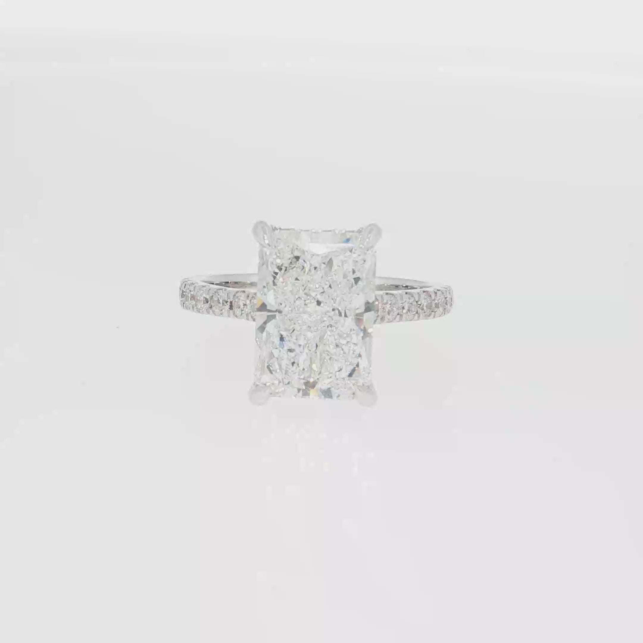 14K Gold | White Gold 4.03CT Rectangular Brilliant Cut Lab Diamond Engagement Ring with Pavé Band