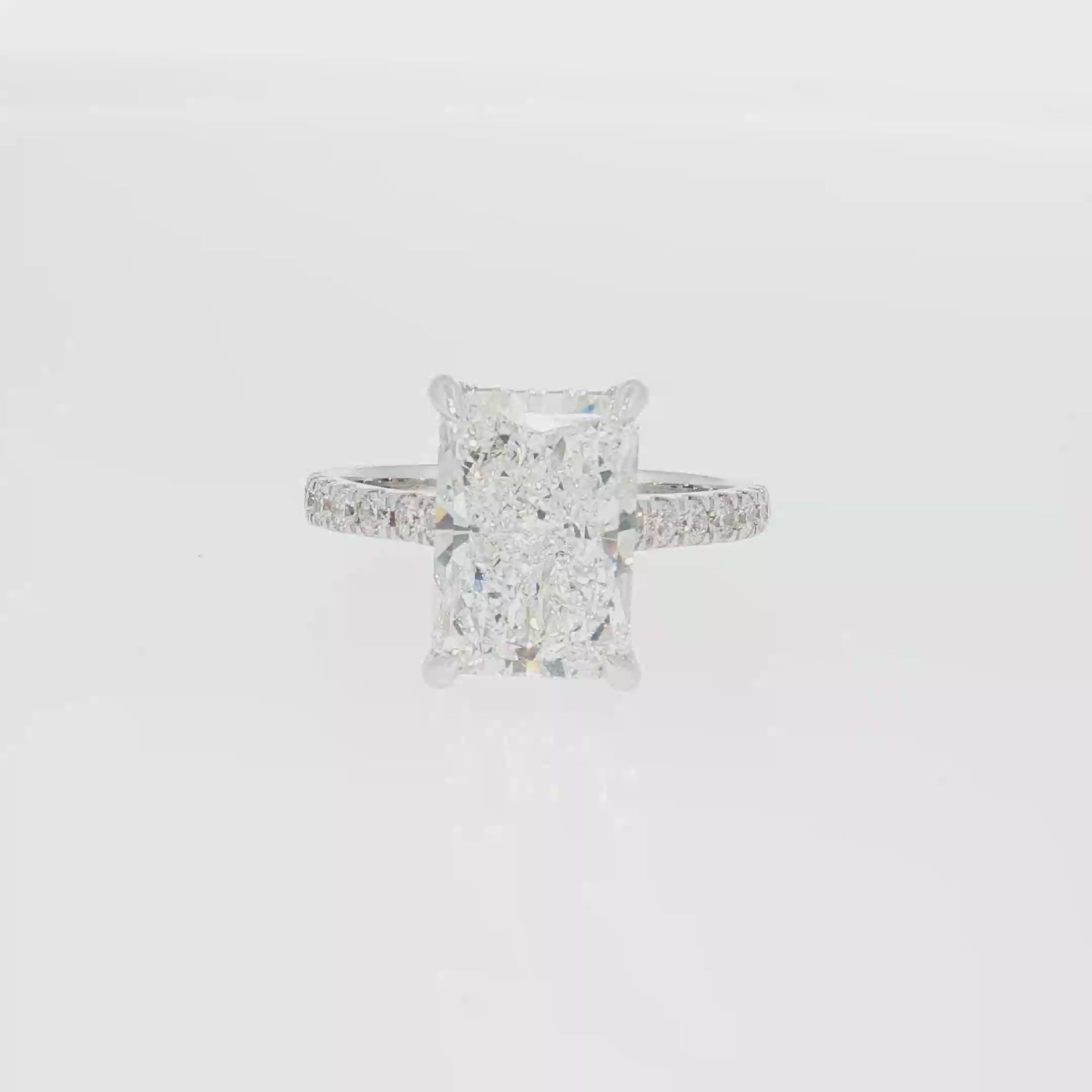 14K Gold | White Gold 4.03CT Rectangular Brilliant Cut Lab Diamond Engagement Ring with Pavé Band