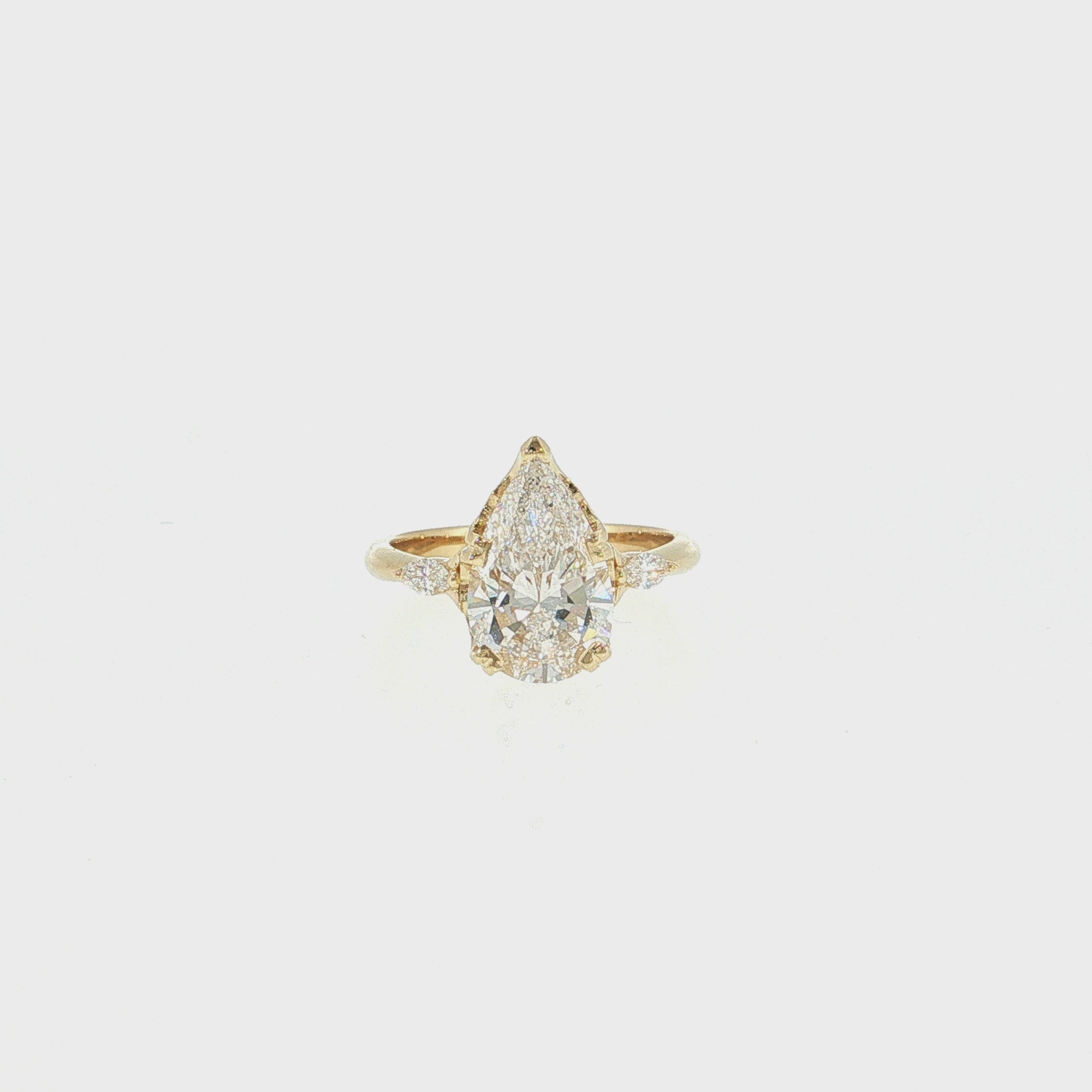 14K Gold | YG 3.01 CT Lab Pear w/ .13ct  Natural Marquise Diamond Accents & .05ct Round Halo