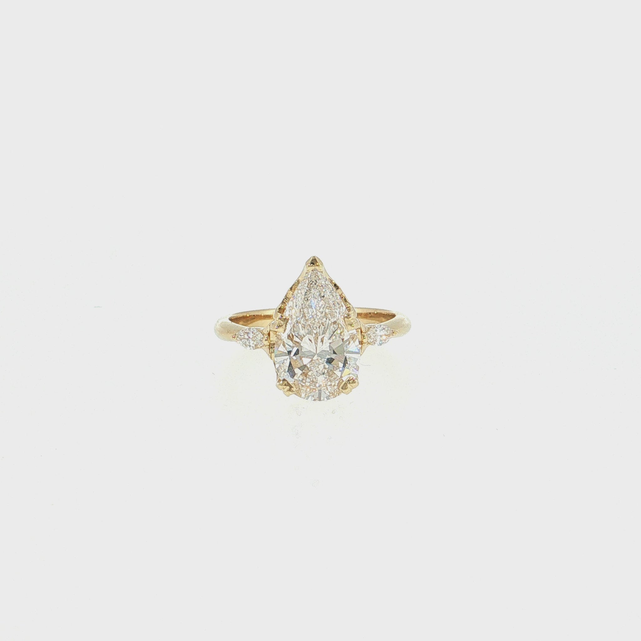 14K Gold | YG 3.01 CT Lab Pear w/ .13ct  Natural Marquise Diamond Accents & .05ct Round Halo