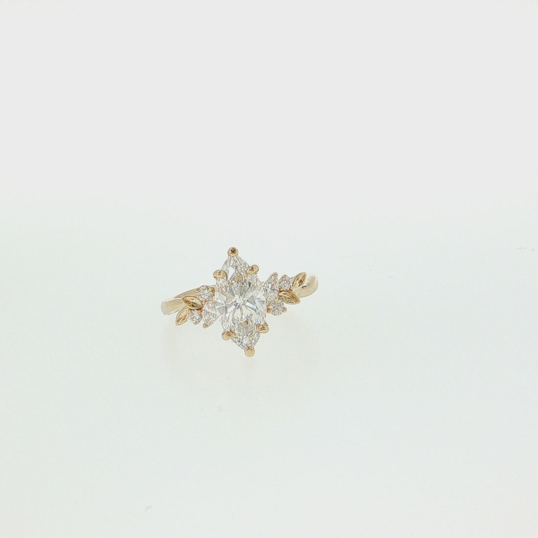 14K Gold | YG 1.56ct Lab Marquise w/ .10ct Natural Round & .12ct Marquise Diamond Accents Engagement Ring
