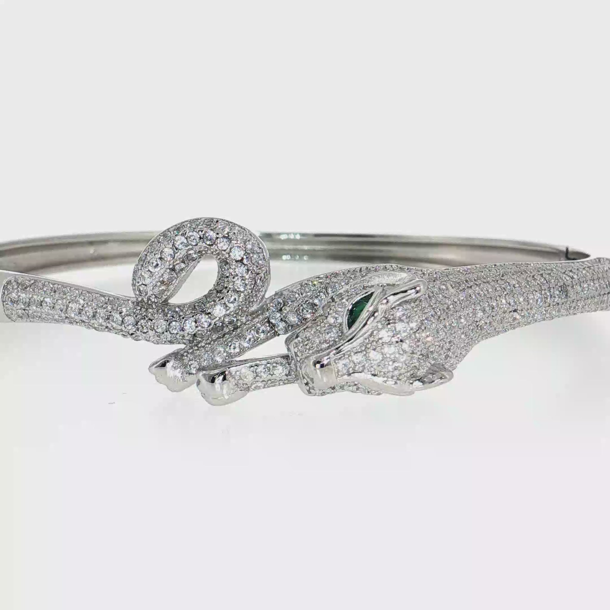Sterling Silver | CZ Panther Bangle