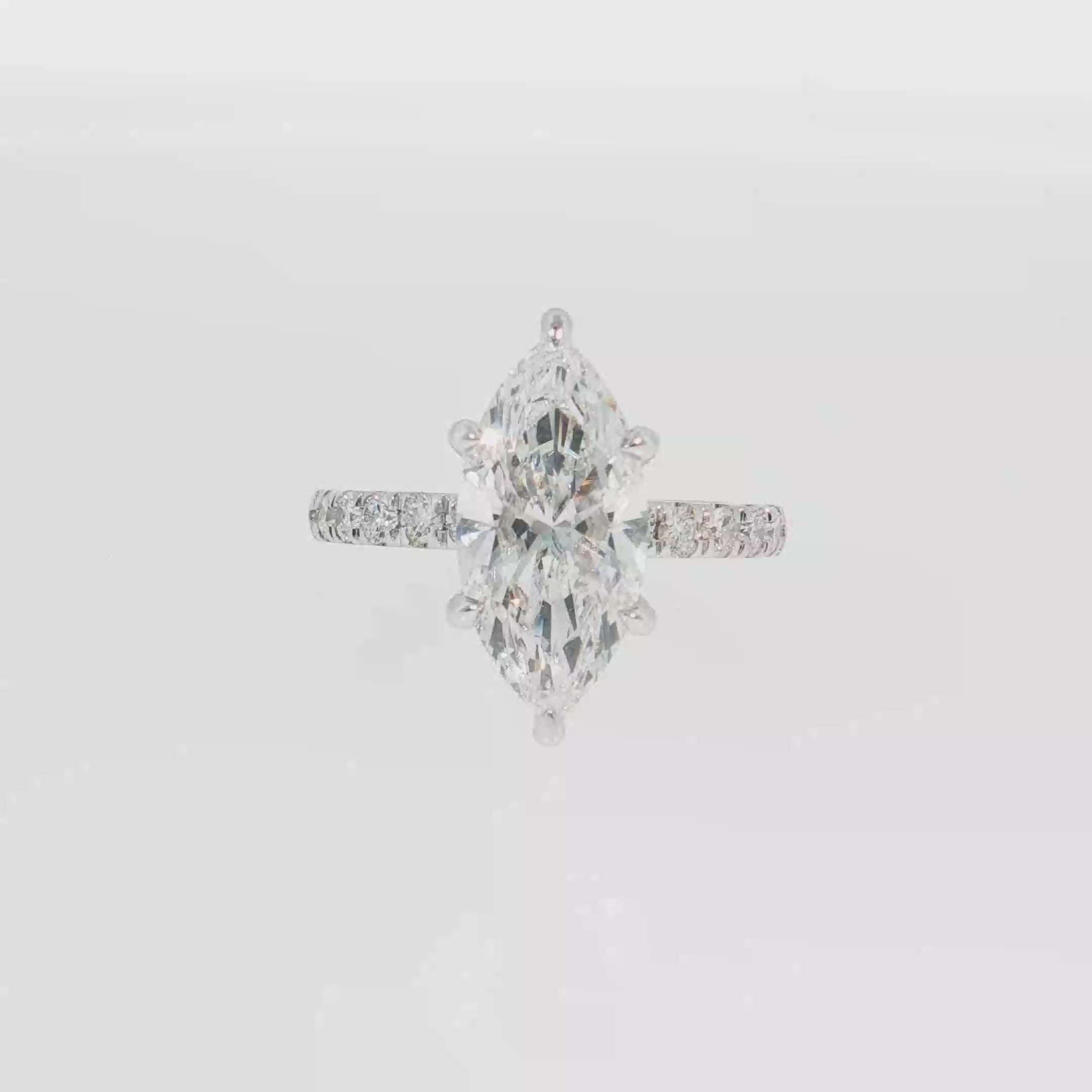 14K Gold | White Gold 3.05CT Marquise Brilliant Cut Lab Diamond Engagement Ring with Pavé Band