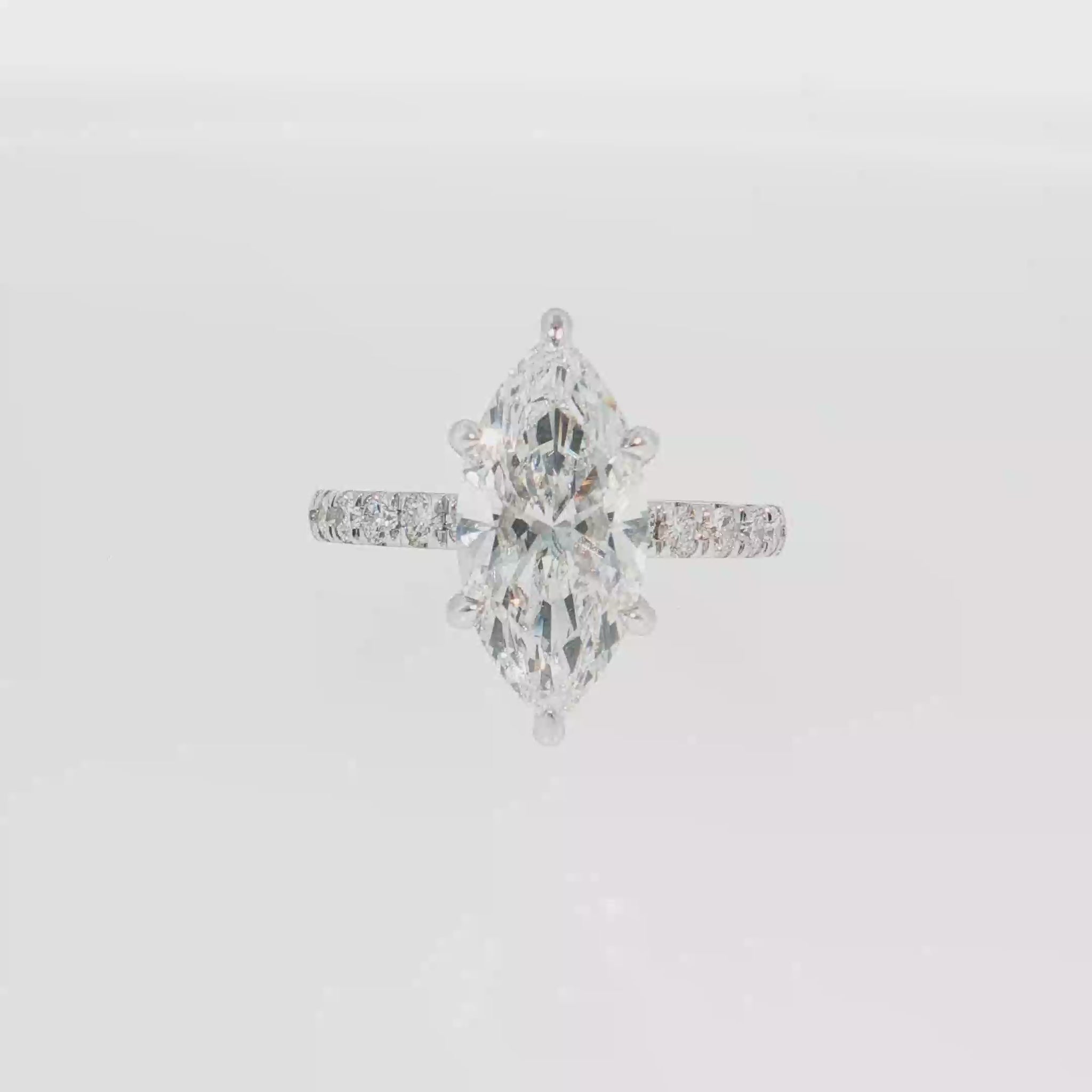 14K Gold | White Gold 3.05CT Marquise Brilliant Cut Lab Diamond Engagement Ring with Pavé Band
