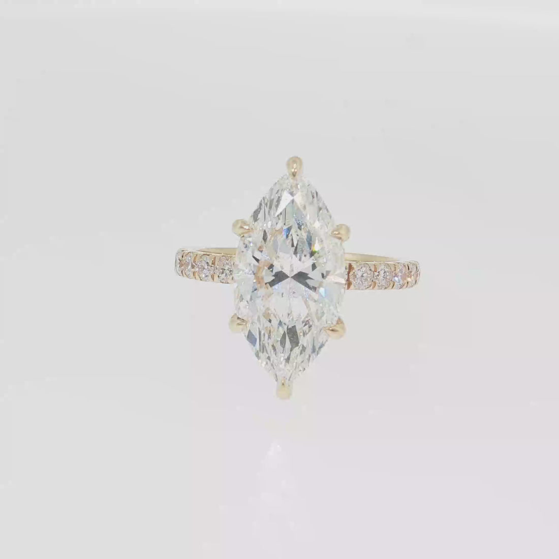14K Gold | Yellow Gold 4.65cttw Marquise Brilliant Cut Lab Diamond Engagement Ring with Pavé Band
