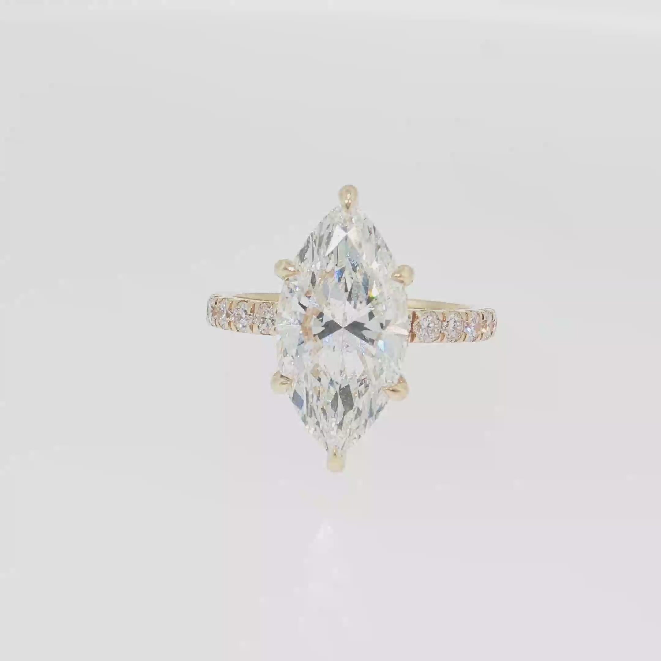 14K Gold | Yellow Gold 4.65cttw Marquise Brilliant Cut Lab Diamond Engagement Ring with Pavé Band