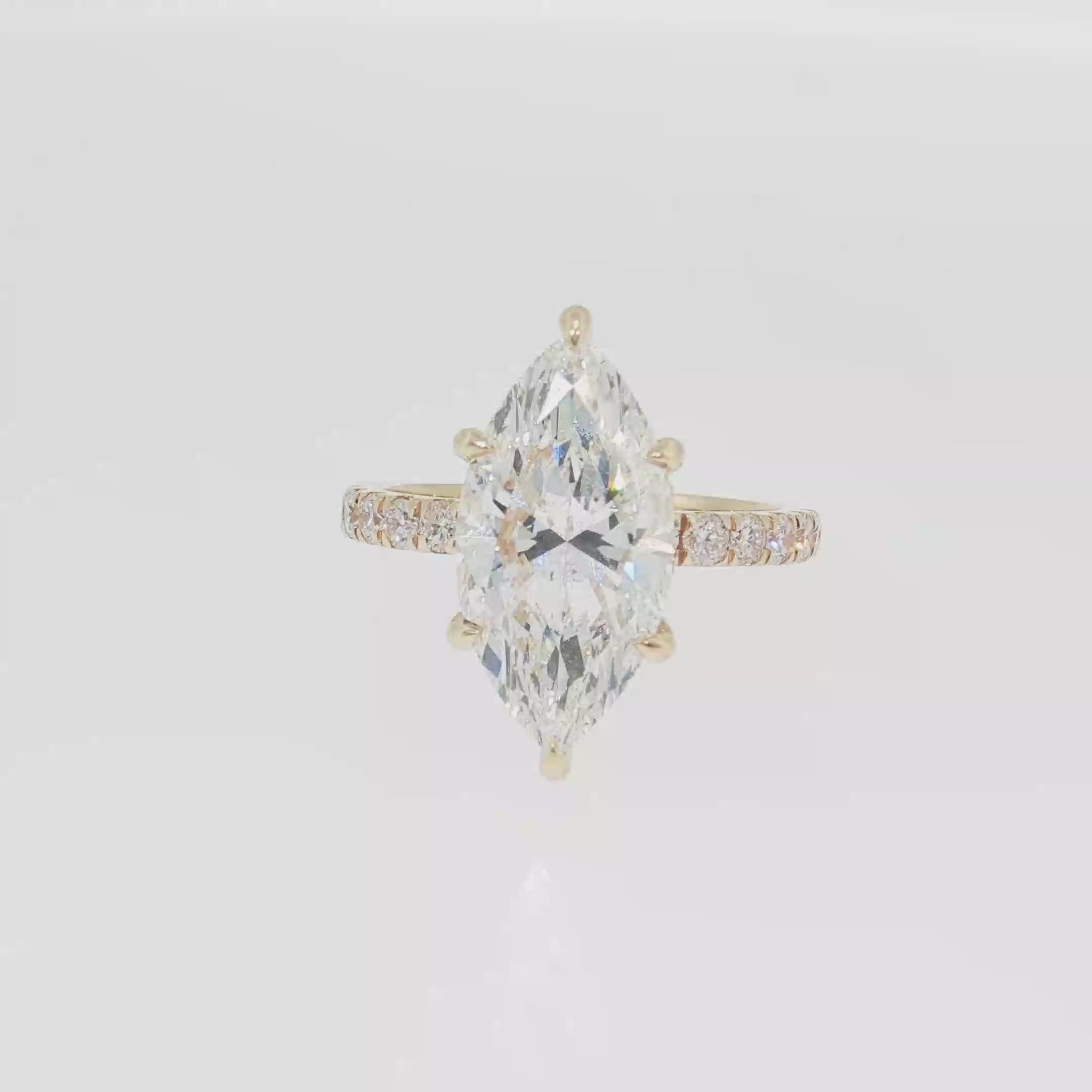 14K Gold | Yellow Gold 4.65cttw Marquise Brilliant Cut Lab Diamond Engagement Ring with Pavé Band