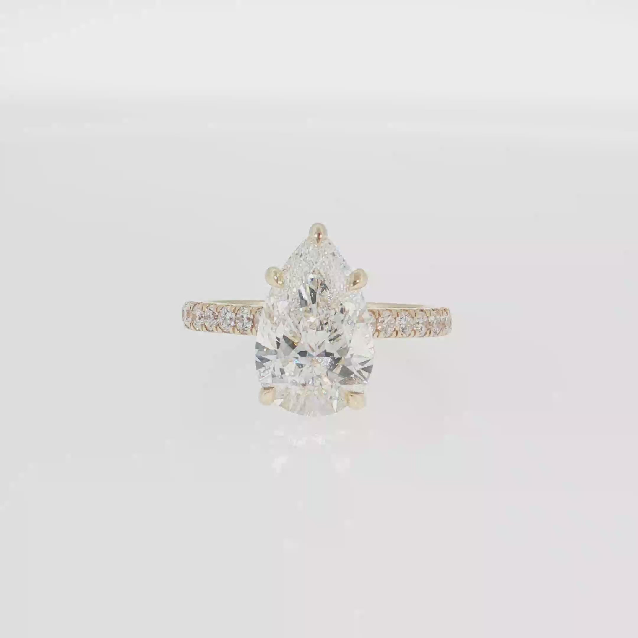 14K Gold | Yellow Gold 3.04CT Pear Brilliant Cut Lab Diamond Engagement Ring with Pavé Band
