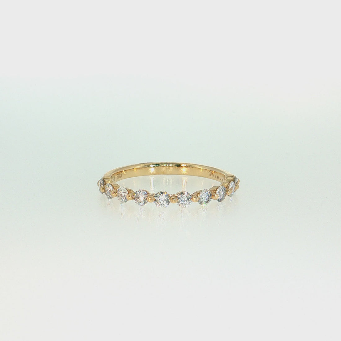 14K Gold | .49ct Natural Diamond Round Half Eternity Band Shared Prong Wedding Band