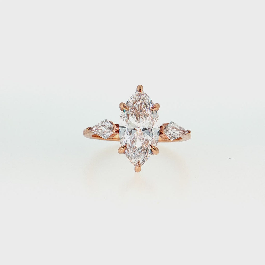 14K Gold | Rose Gold 2.51CT Three Stone Marquise Lab Diamond Engagement Ring