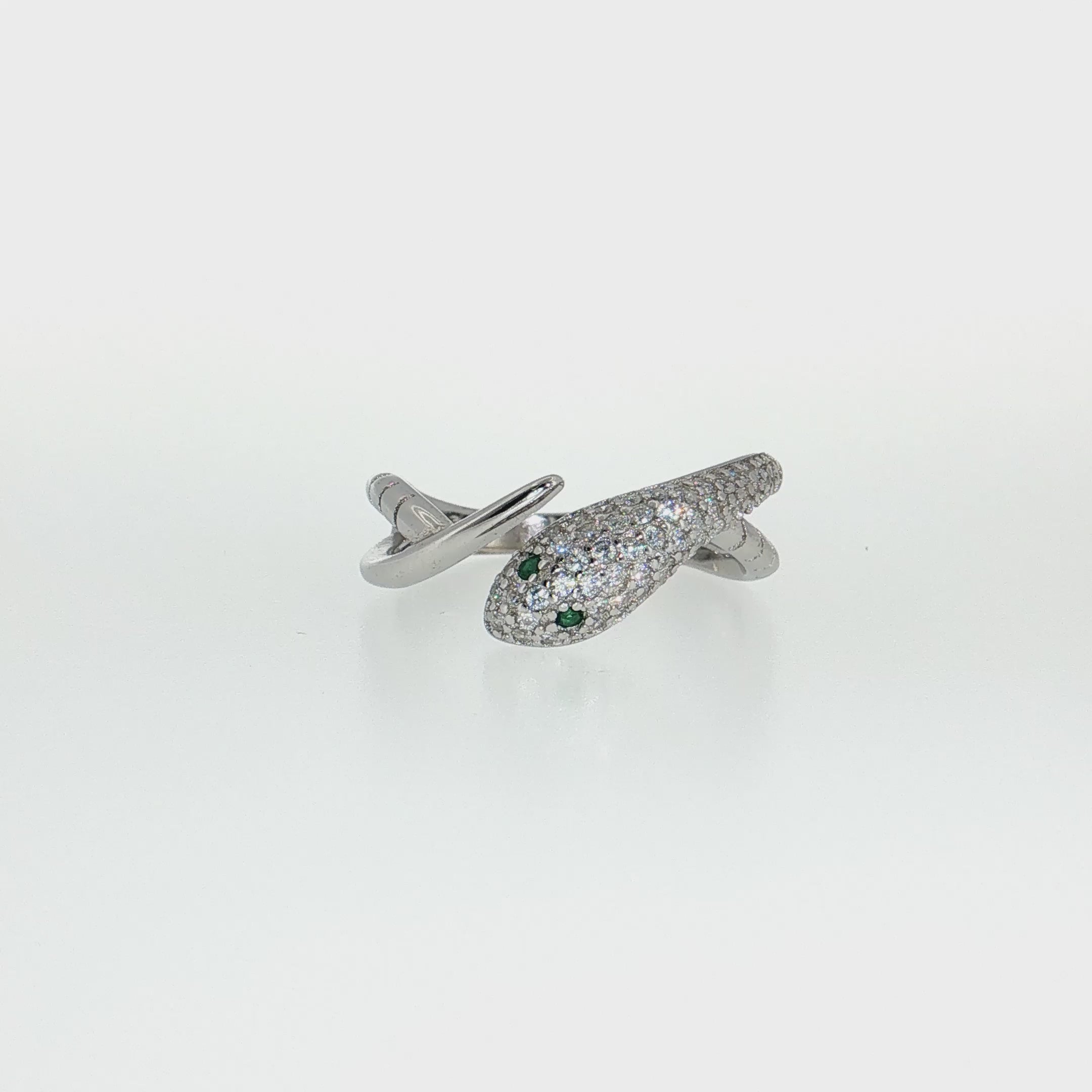 Sterling Silver | Pavé CZ Snake Bypass Ring with Color Accent Stones green