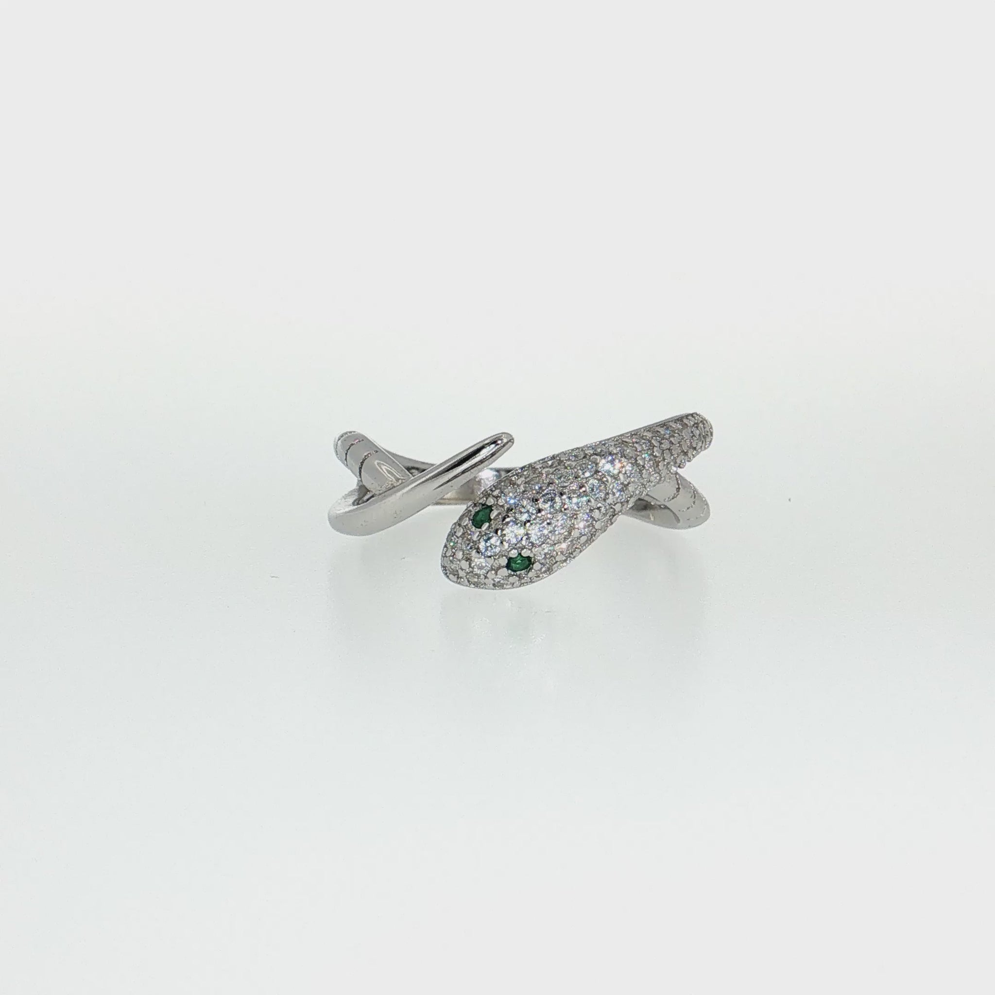 Sterling Silver | Pavé CZ Snake Bypass Ring with Color Accent Stones green