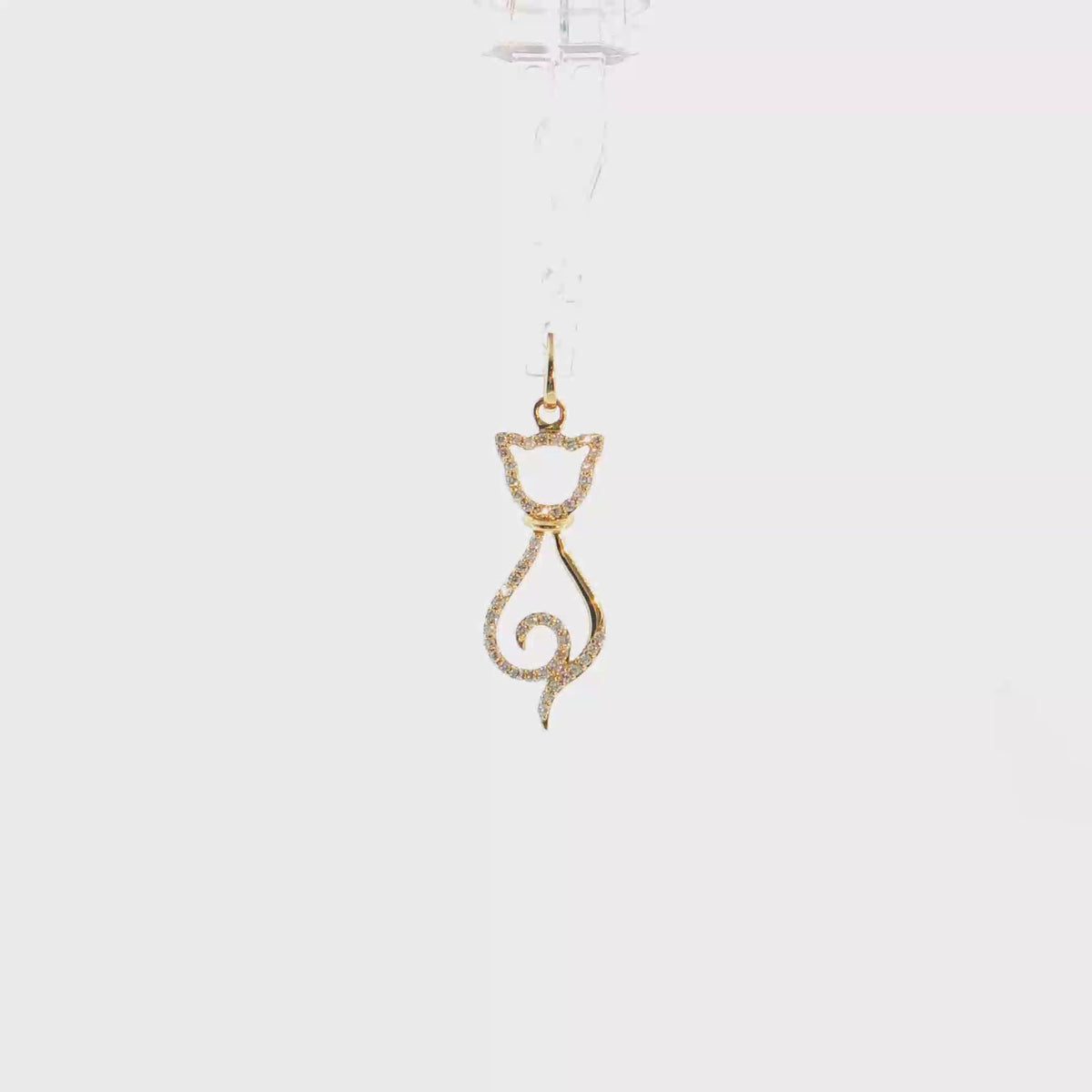 14K Gold | Cat Silhouette Pendant with .13cttw Natural Round Diamonds