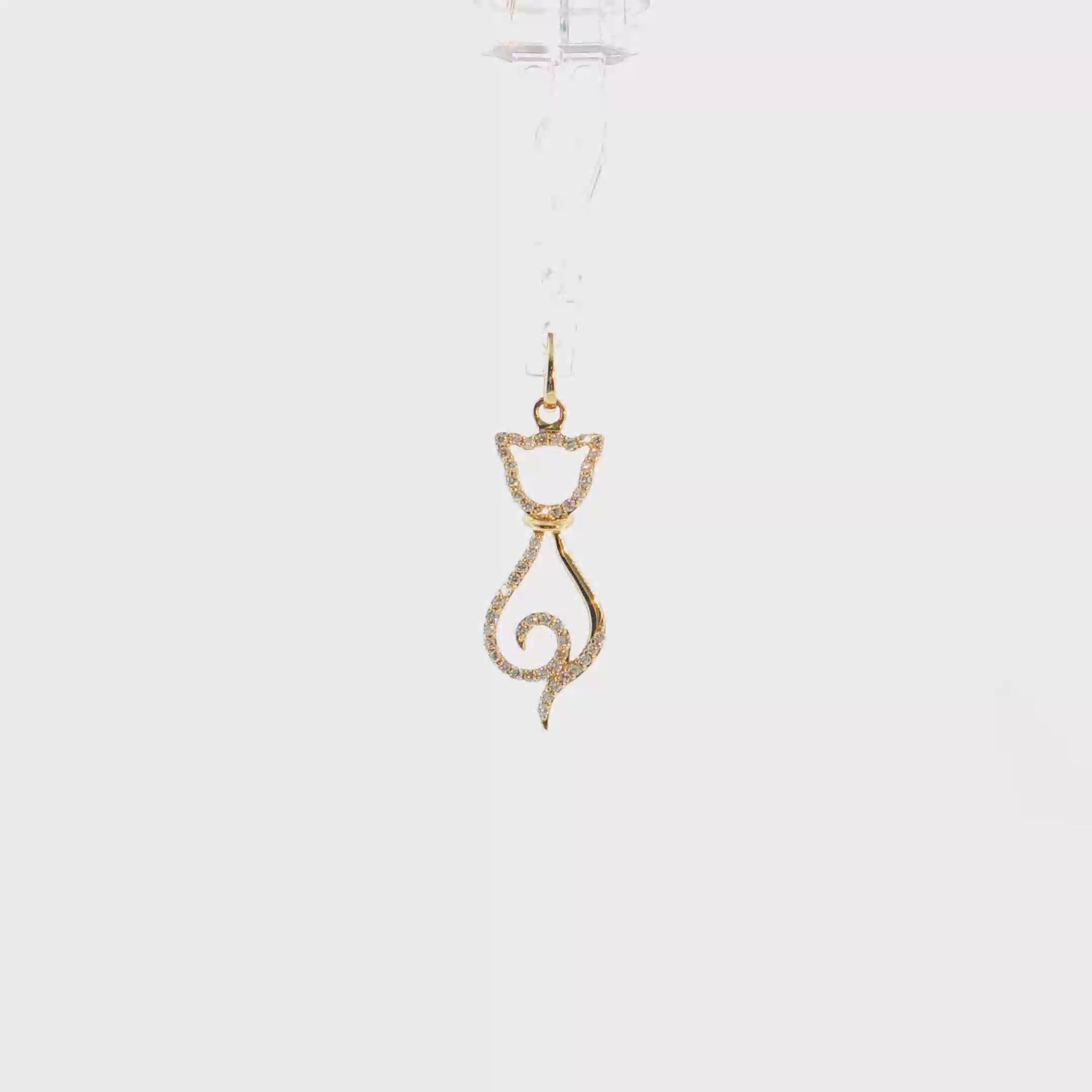 14K Gold | Cat Silhouette Pendant with .13cttw Natural Round Diamonds