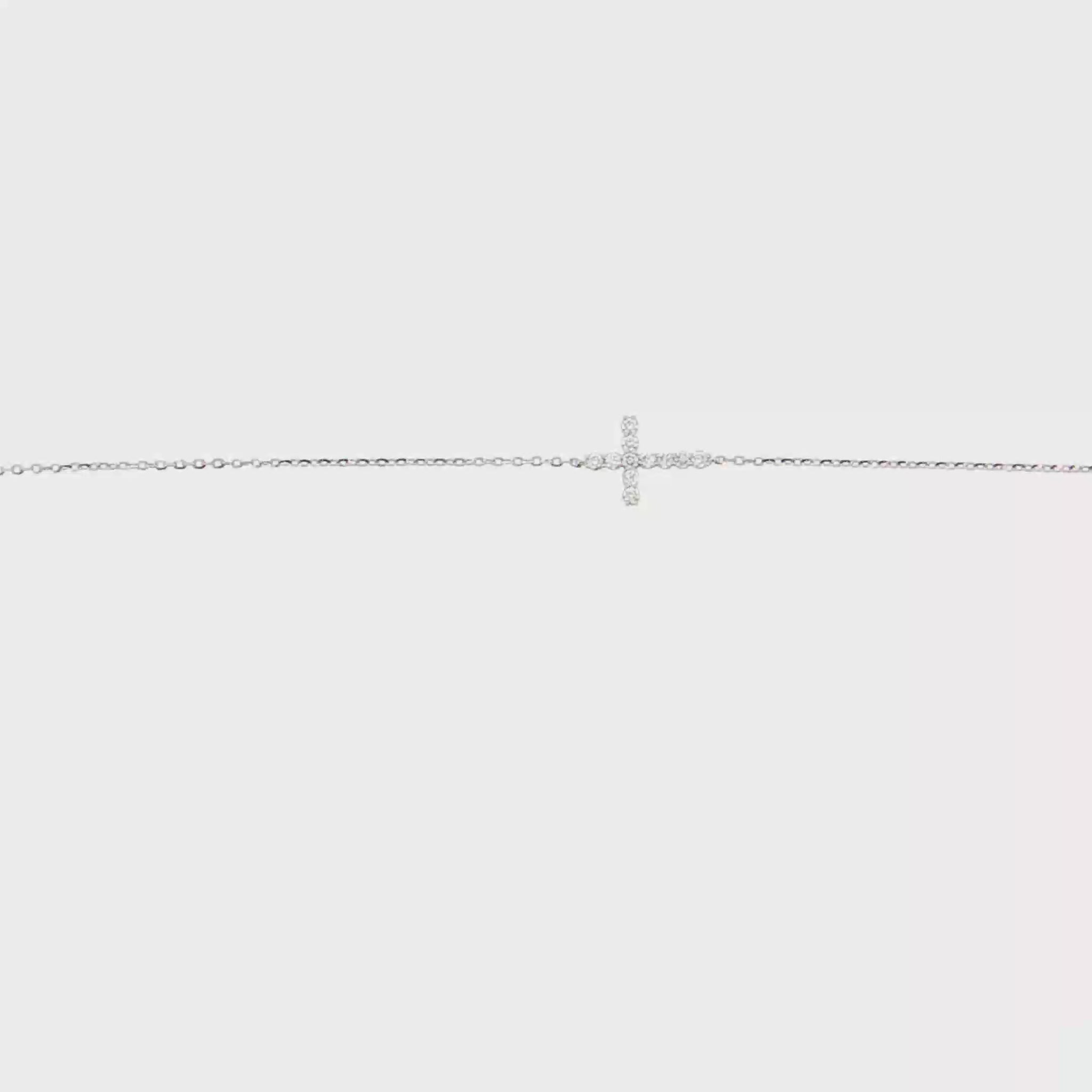 14K Gold | 7" Natural Diamond Cross Bracelet white gold