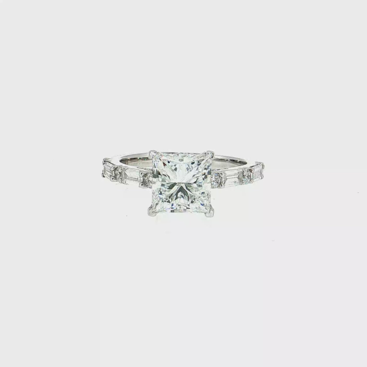 14K Gold | White Gold 2.07 CT Princess Cut Diamond Engagement Ring with Hidden Halo and Baguette Diamond Accents