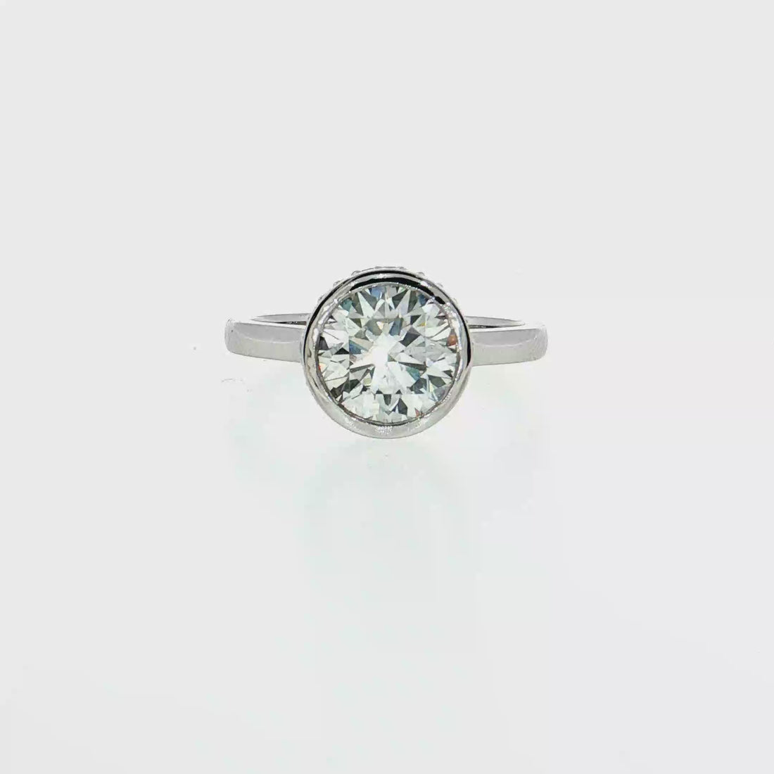 14K Gold | White Gold 2.01 CT Round Brilliant Cut Diamond Bezel with Hidden Halo Engagement Ring