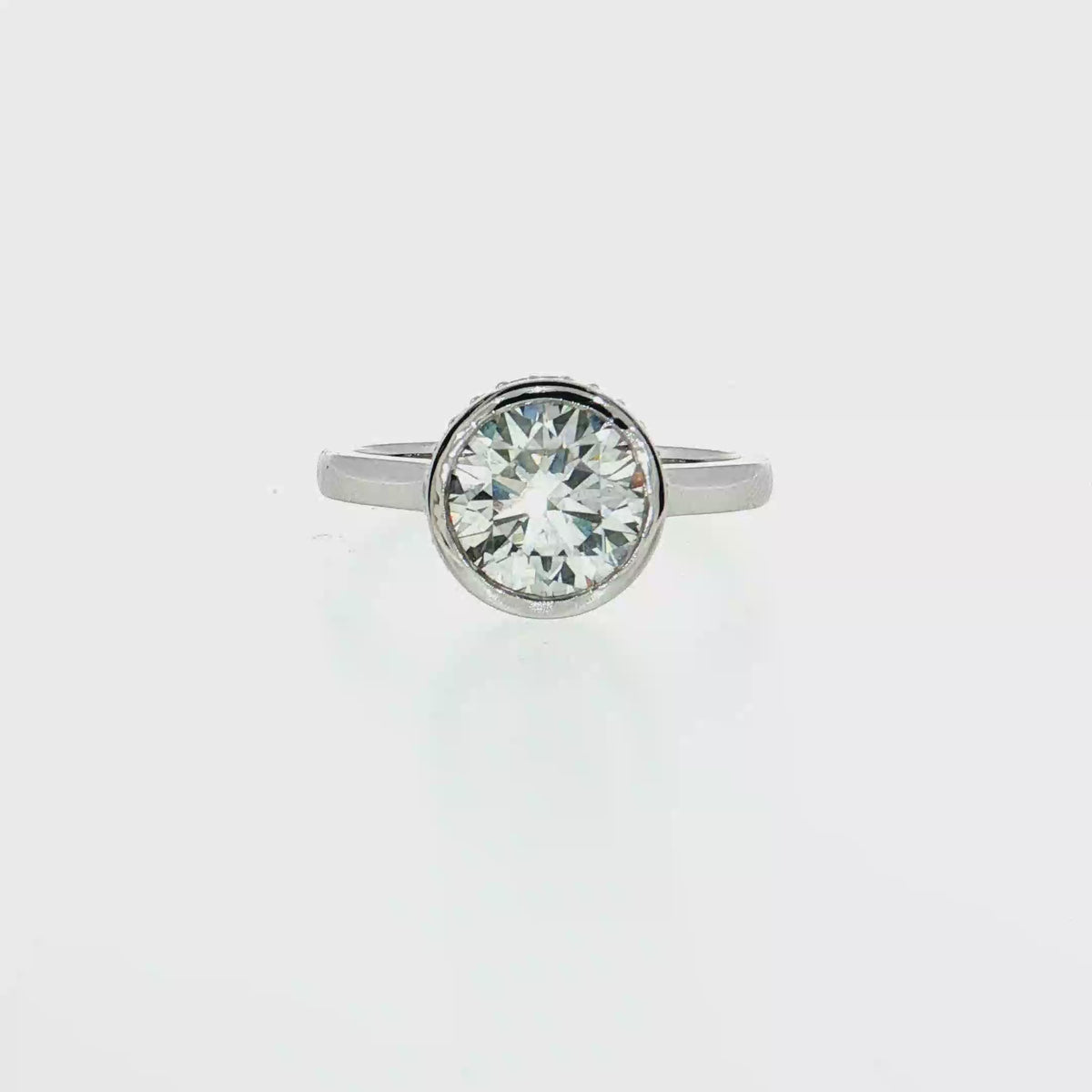 14K Gold | White Gold 2.01 CT Round Brilliant Cut Diamond Bezel with Hidden Halo Engagement Ring