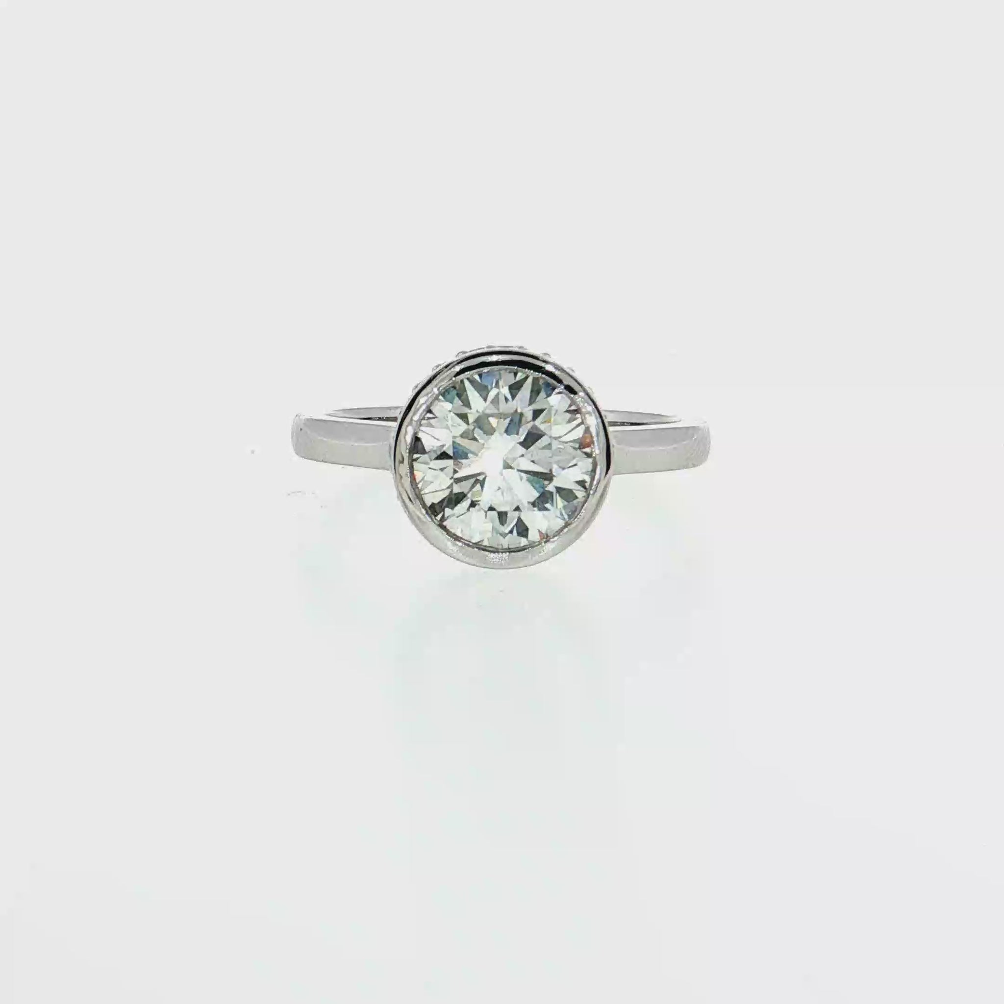 14K Gold | White Gold 2.01 CT Round Brilliant Cut Diamond Bezel with Hidden Halo Engagement Ring