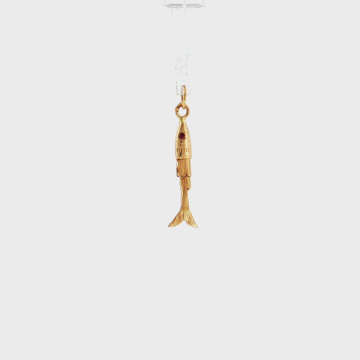 19.2K Portuguese Gold | Flexible Sardine Fish with Red Eyes Charm Pendant Small