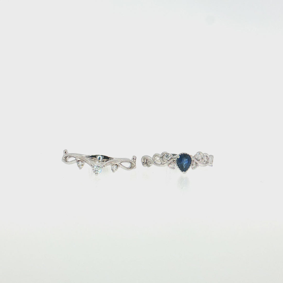 14K Gold | White Gold Bridal Set with 1.8cttw Round Diamonds & .30cttw Sapphires