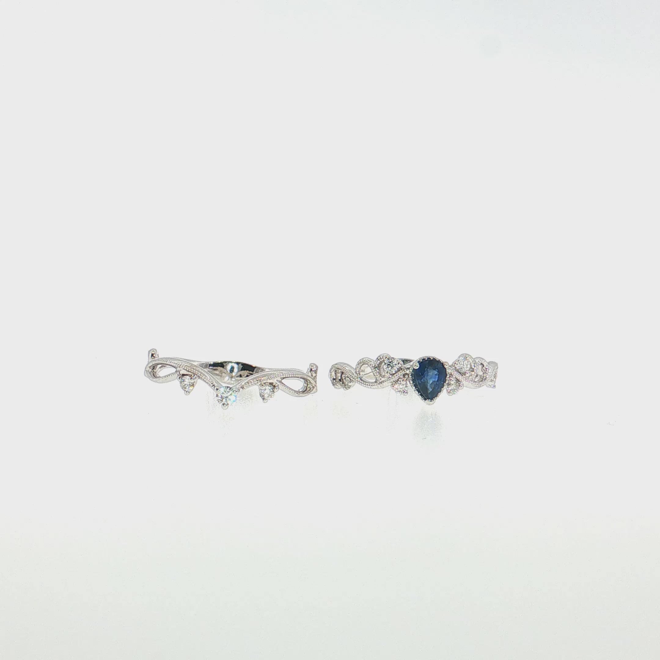 14K Gold | White Gold Bridal Set with 1.8cttw Round Diamonds & .30cttw Sapphires