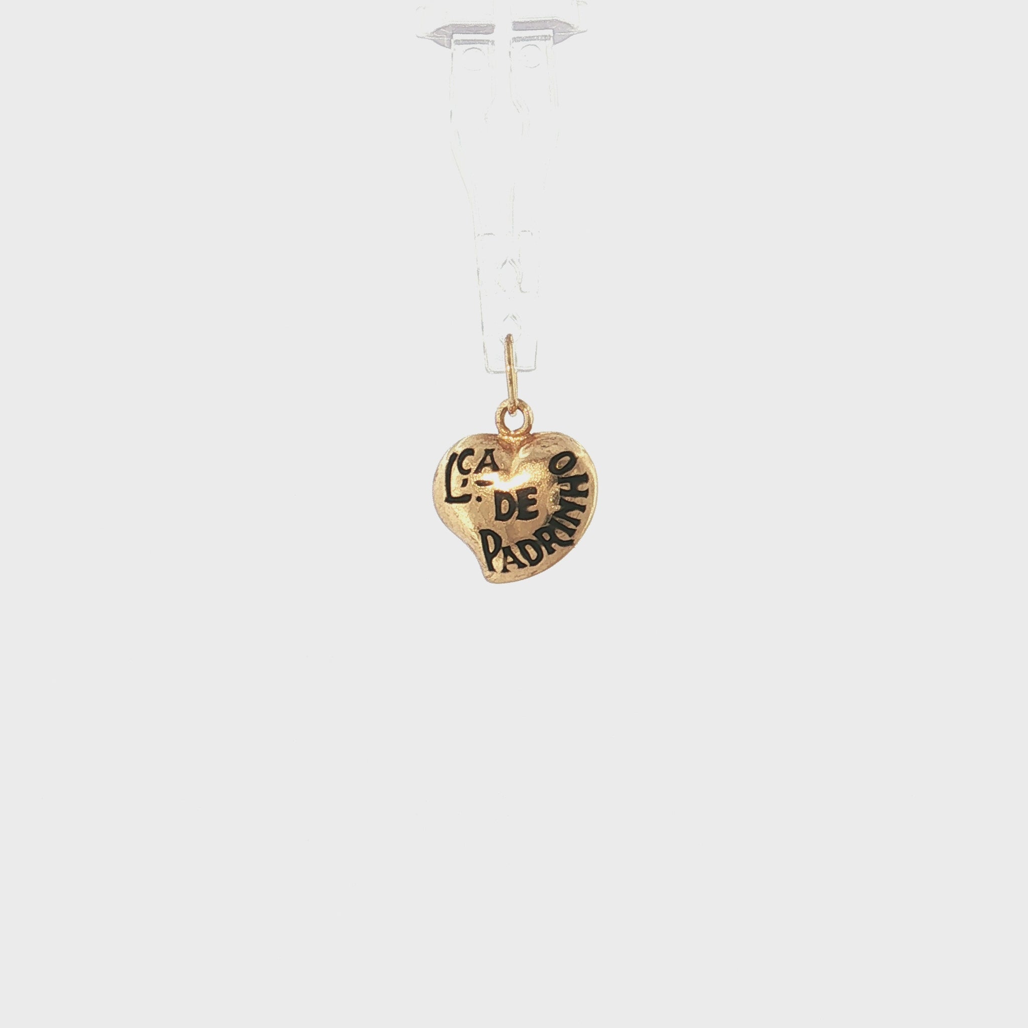 19.2K Portuguese Gold Heart Charm Lca. De Padrinho Godfather Large Video