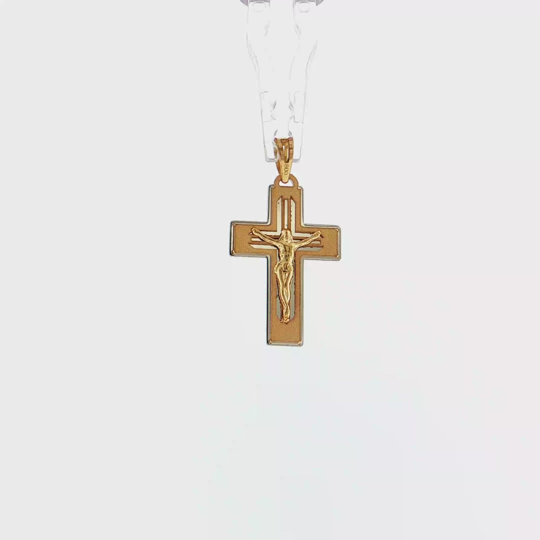 19.2K Portuguese Gold | Two-Tone Gold Raised Jesus Crucifix Pendant with Beveled Edges