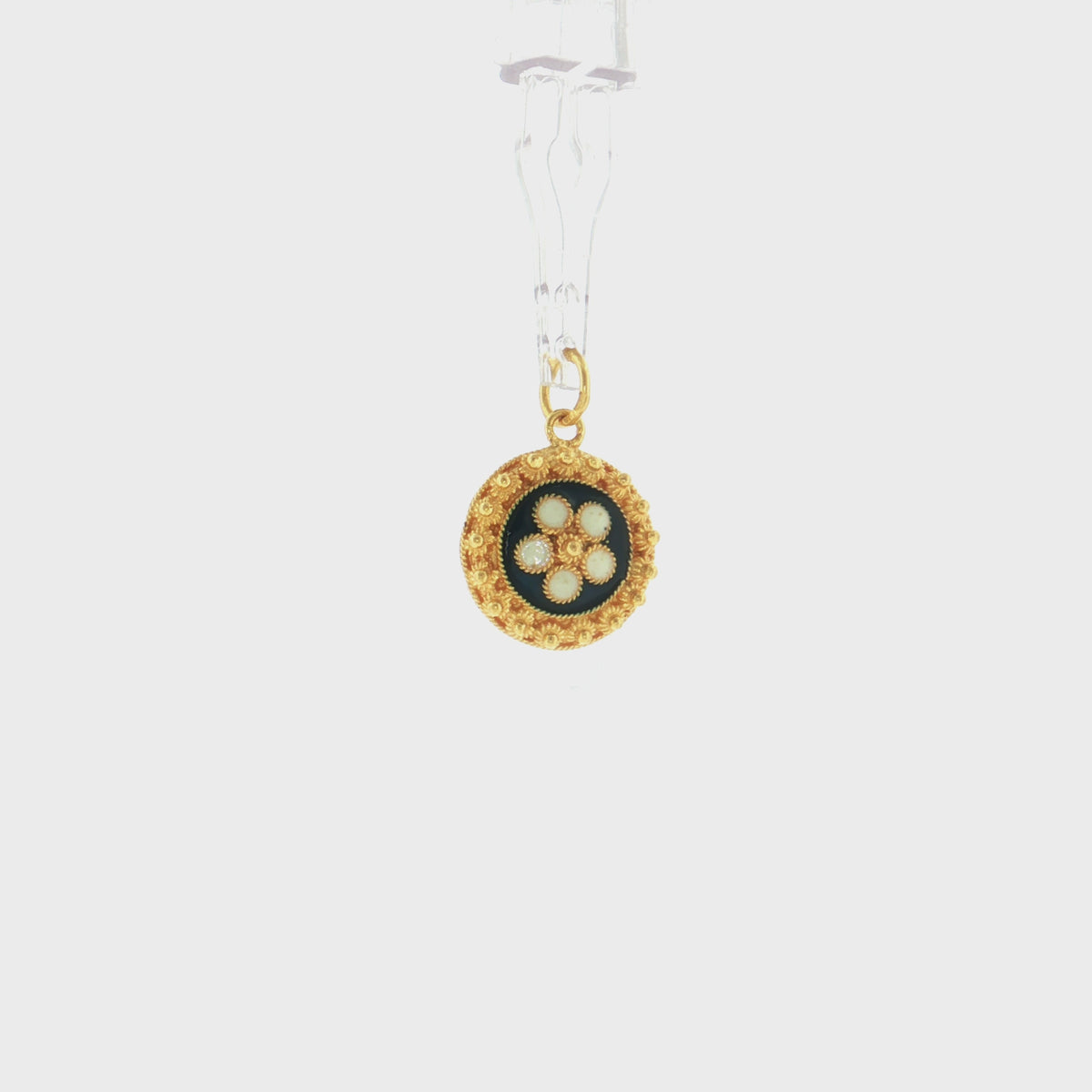 19.2K Portuguese Gold | Navy Blue Enamel White Flower Petal Charm Pendant