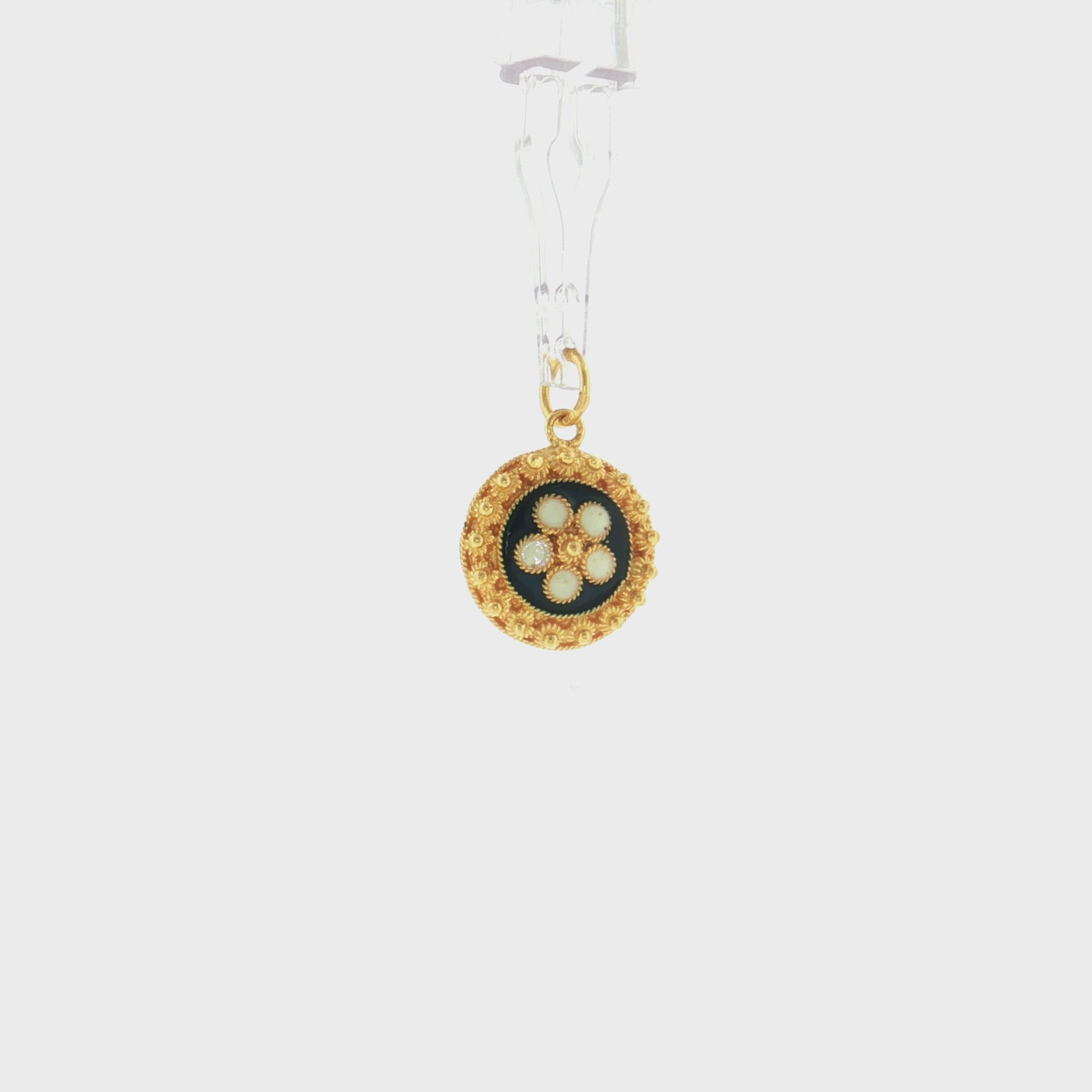 19.2K Portuguese Gold | Navy Blue Enamel White Flower Petal Charm Pendant