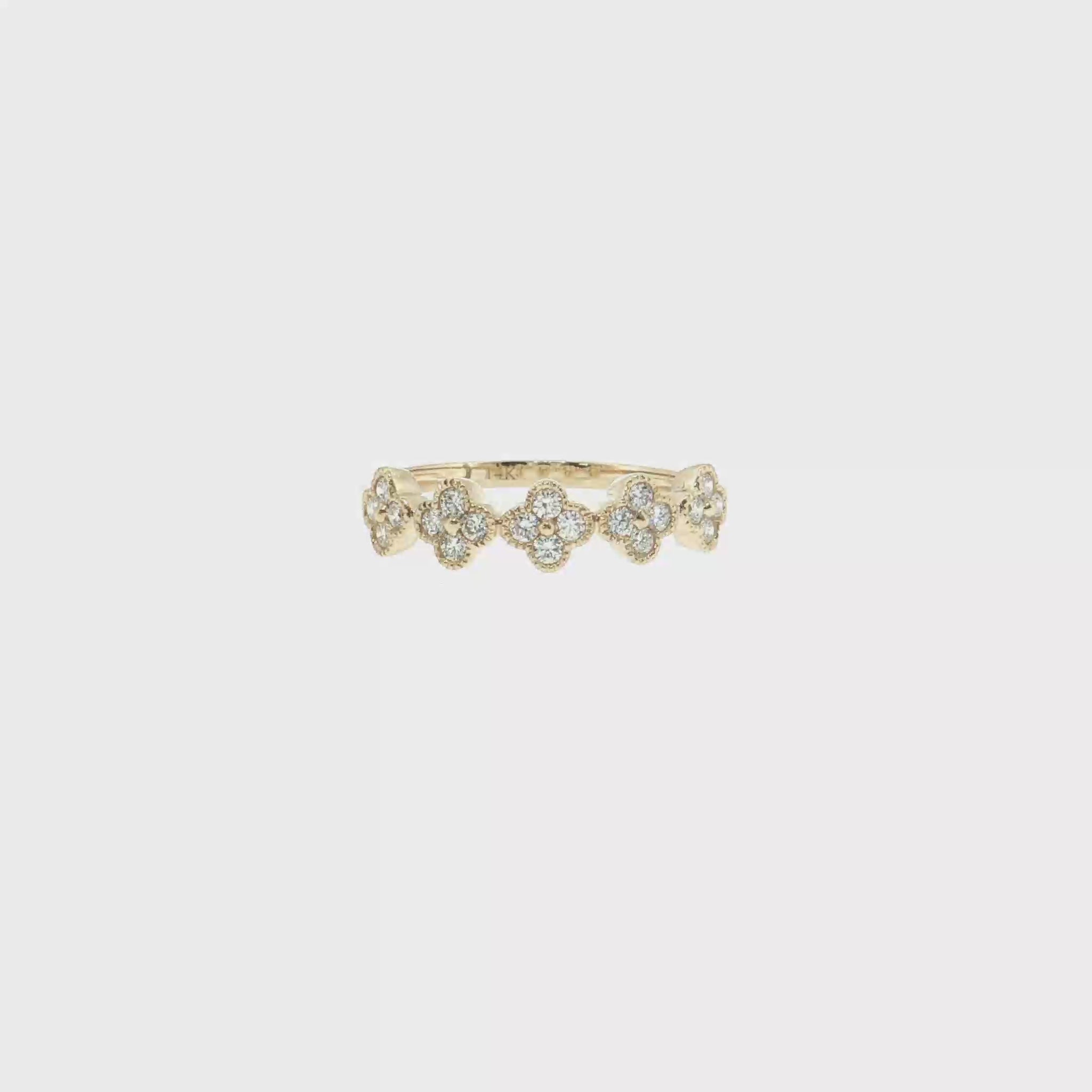 14K Gold | 0.28 cttw Natural Diamond Florette Clover Ring