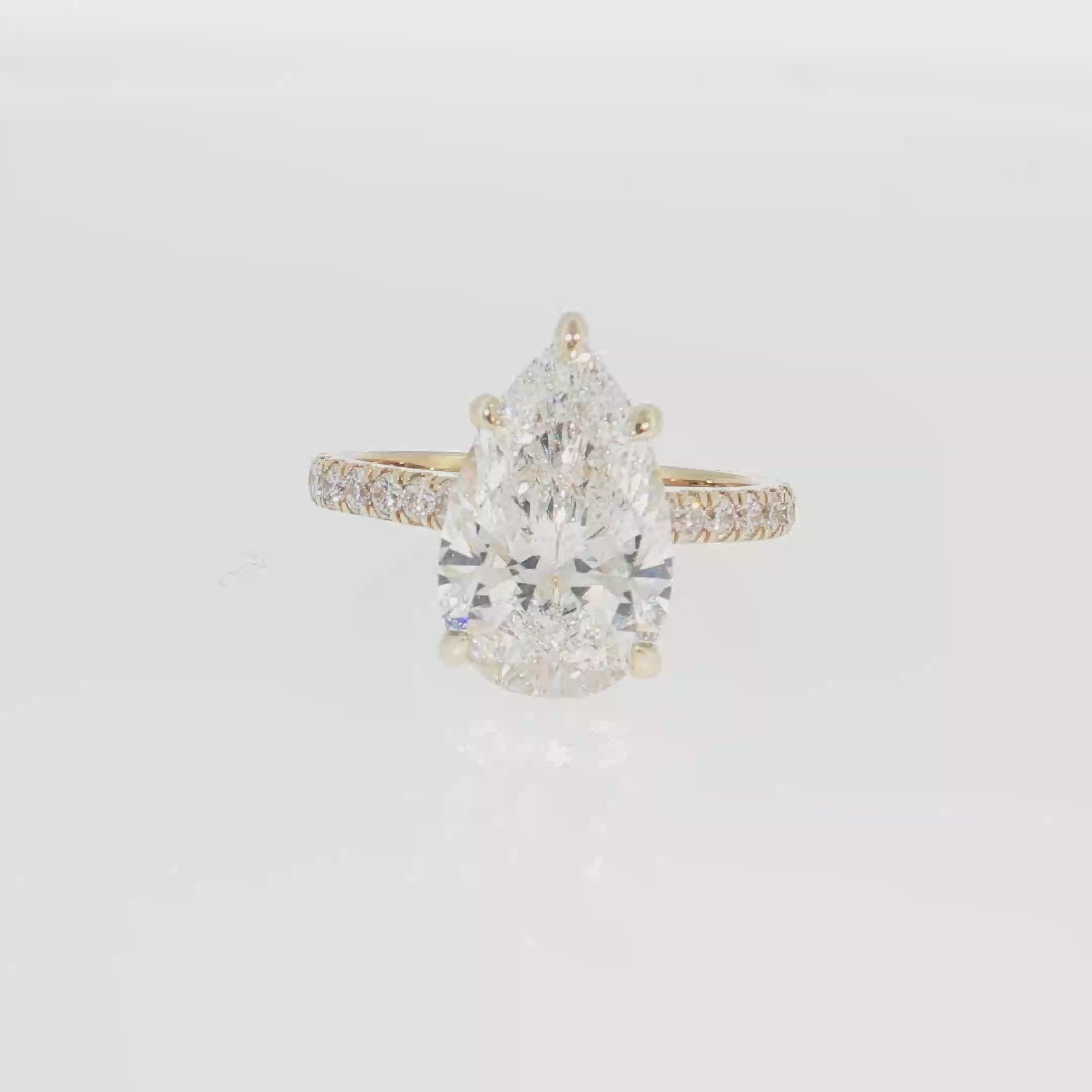14K Gold | Yellow Gold 4.04CT Pear Brilliant Cut Lab Diamond Engagement Ring with Pavé Band