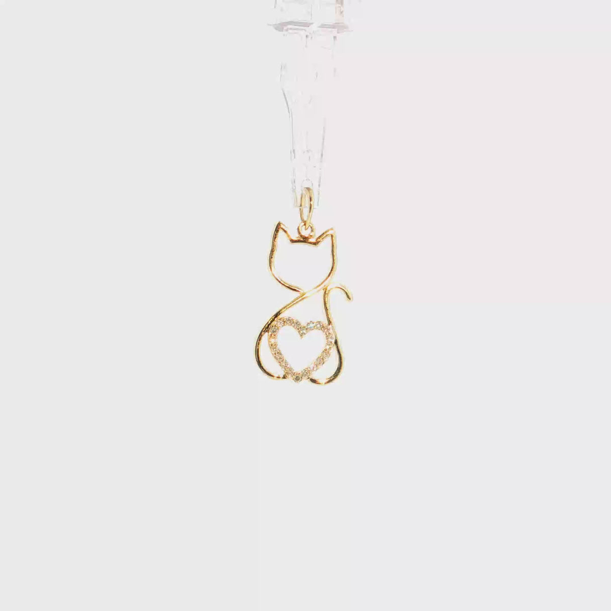 14K Gold | Cat Silhouette Pendant with .08cttw Natural Round Diamonds