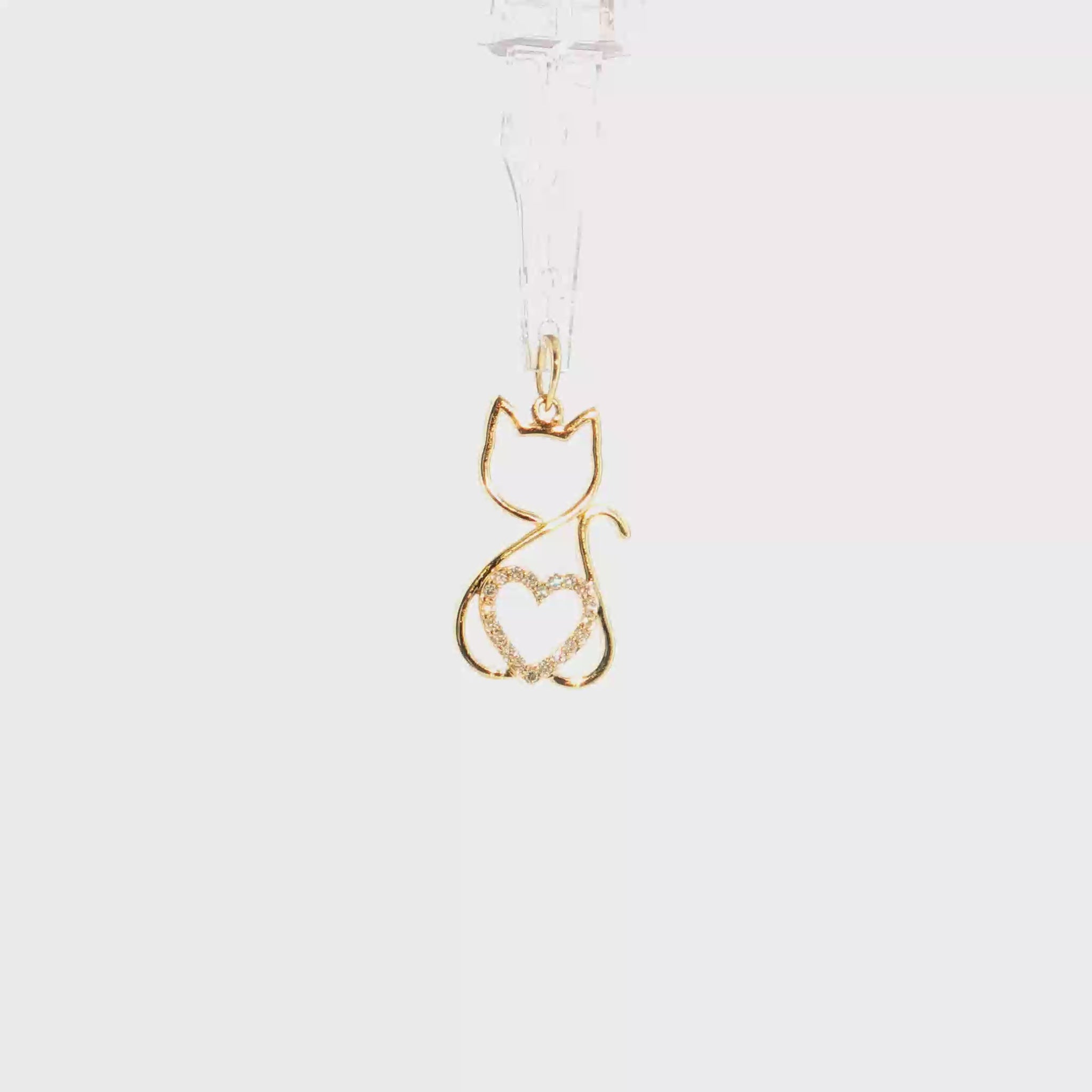14K Gold | Cat Silhouette Pendant with .08cttw Natural Round Diamonds