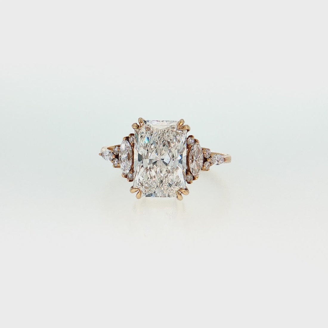 14K Gold | Vintage Inspired Yellow Gold 3.06CT Radiant Cut Lab Diamond Engagement Ring with Round and Marquise Natural Diamonds
