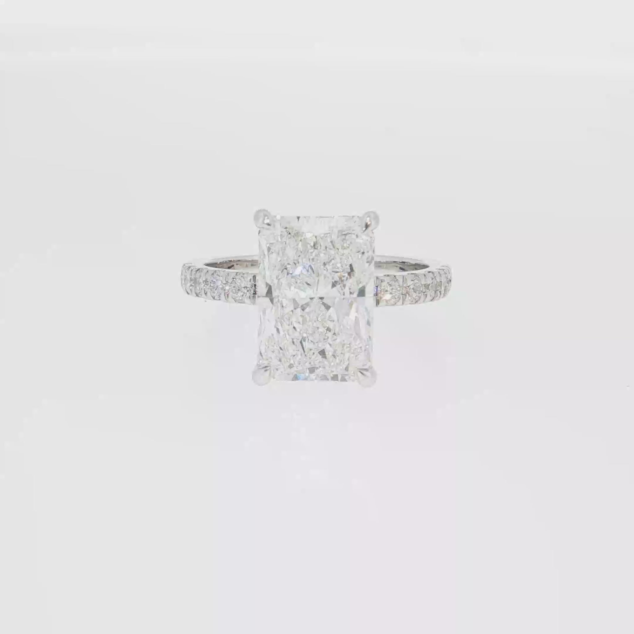 14K Gold | White Gold 4.64cttw Rectangular Brilliant Cut Lab Diamond Engagement Ring with Pavé Band