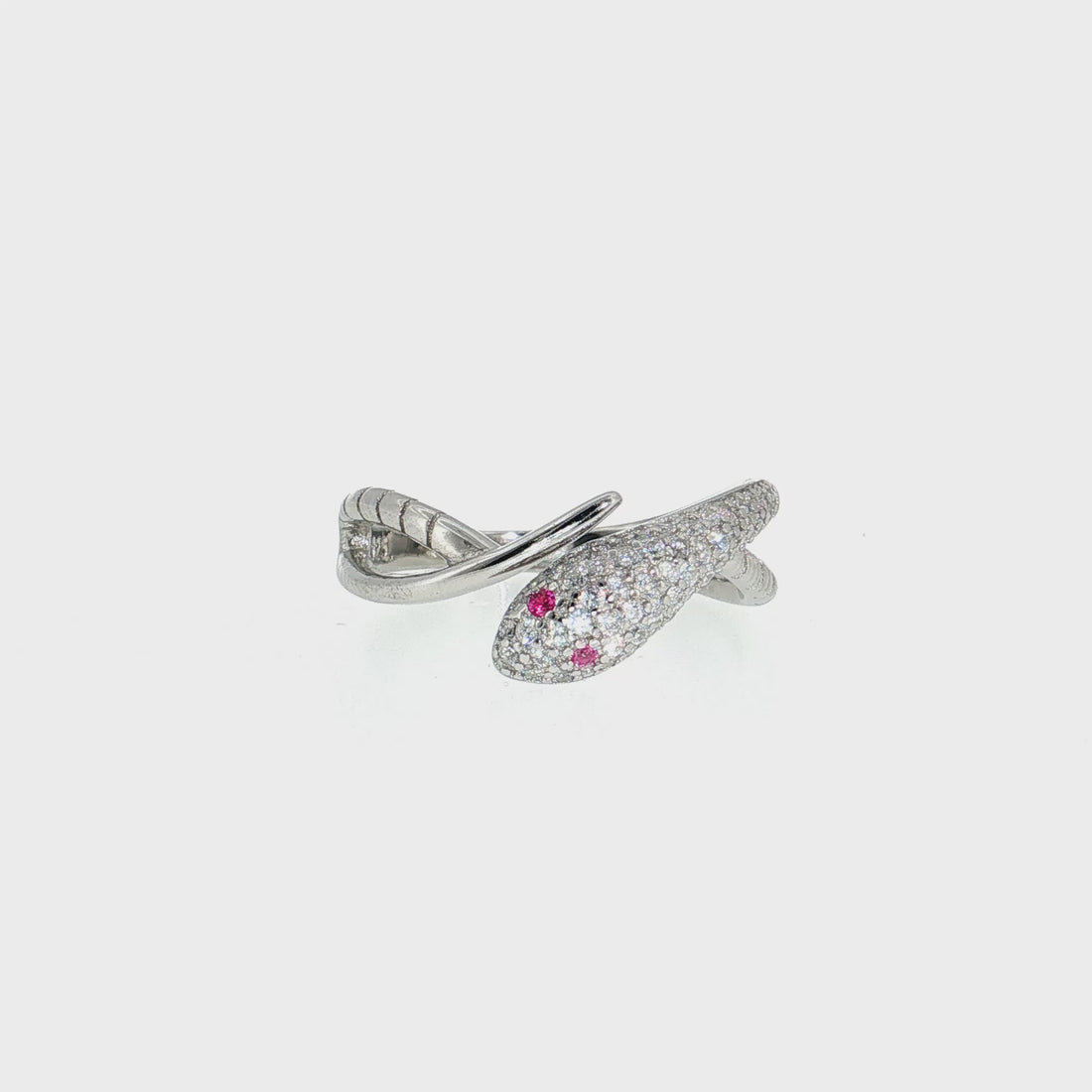 Sterling Silver | Pavé CZ Snake Bypass Ring with Color Accent Stones