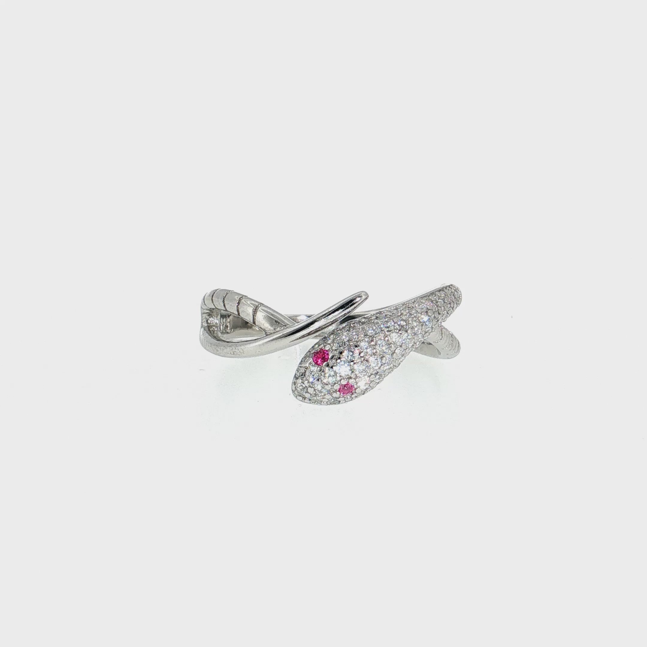 Sterling Silver | Pavé CZ Snake Bypass Ring with Color Accent Stones