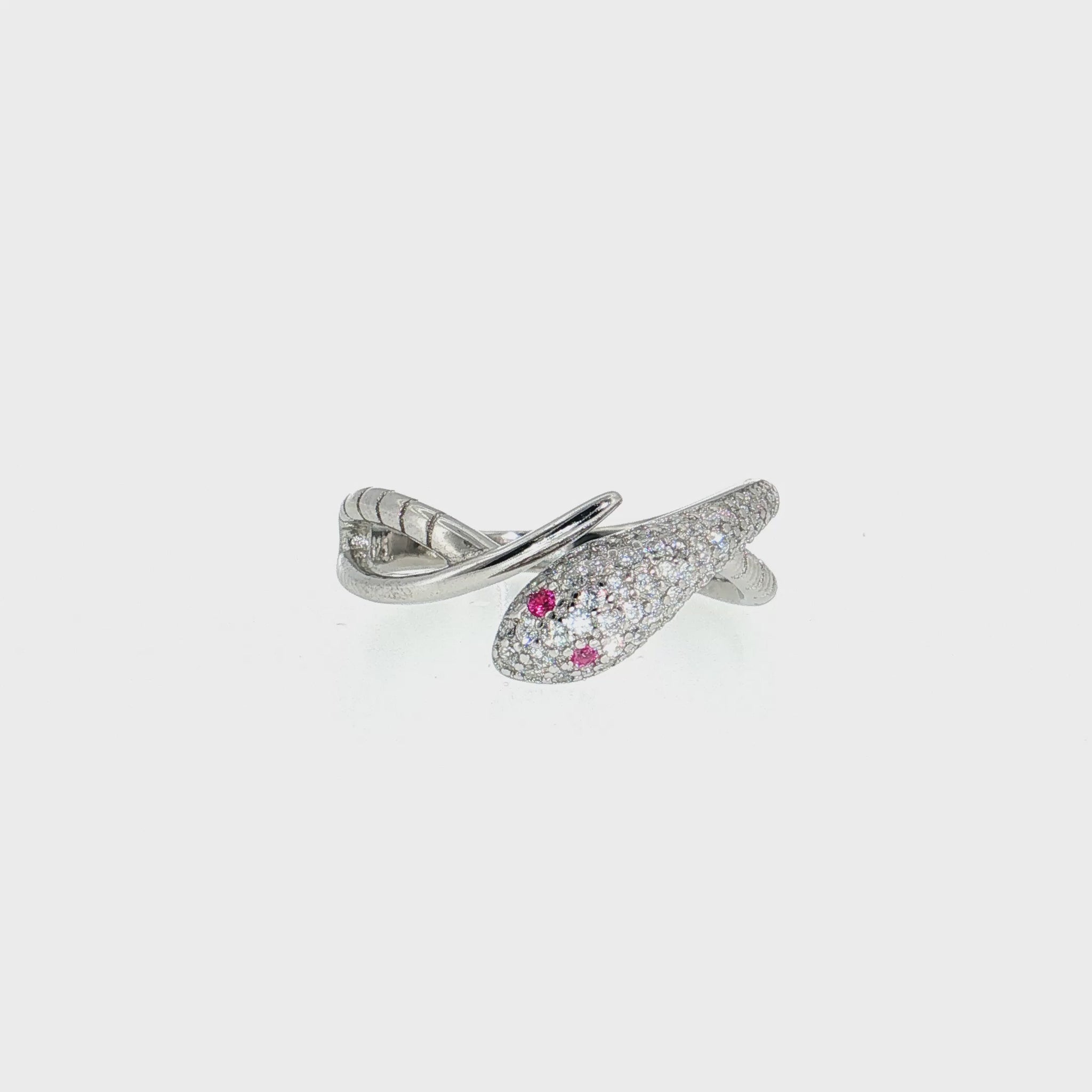 Sterling Silver | Pavé CZ Snake Bypass Ring with Color Accent Stones